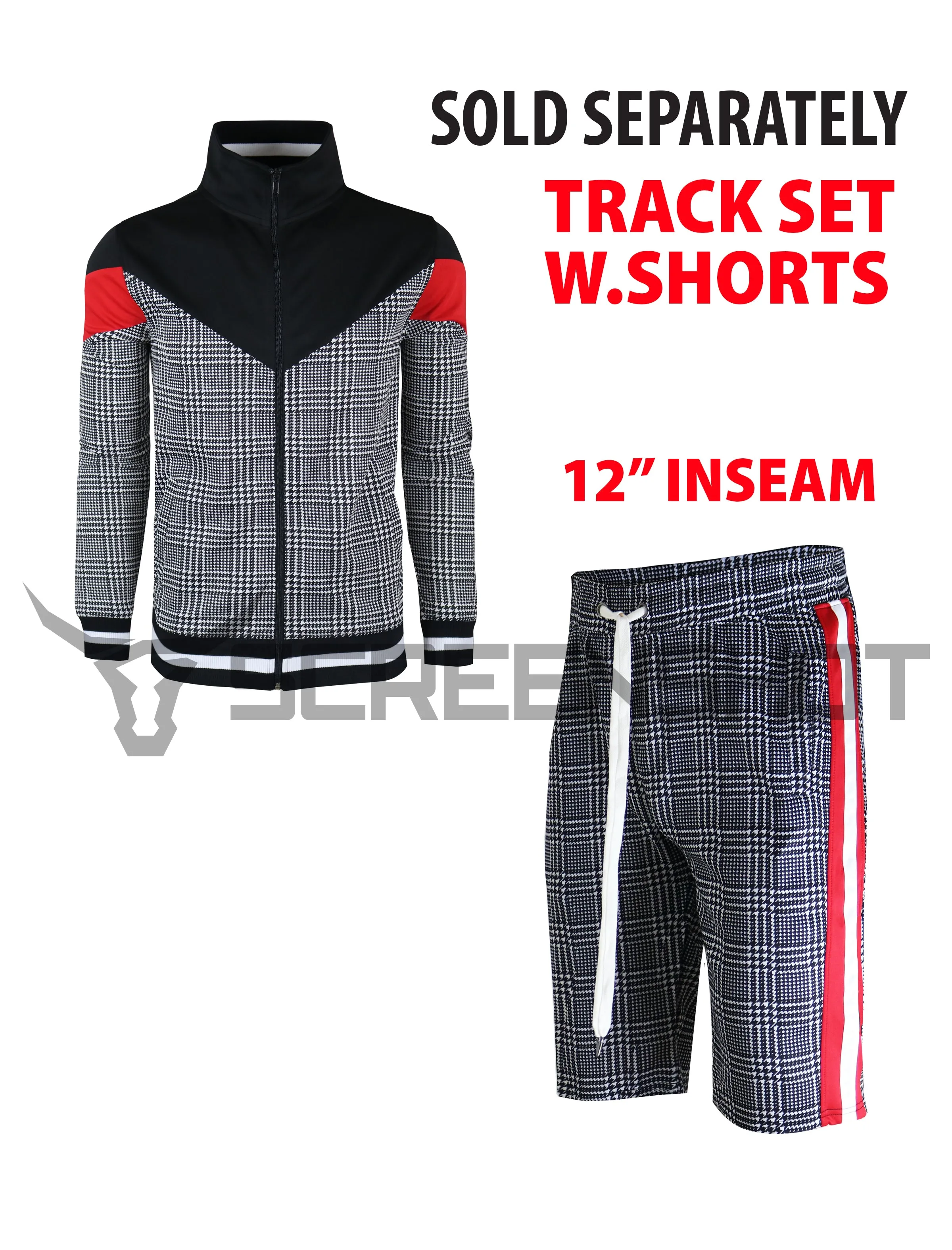 S91701-FASHION TRACK SHORTS (BLACK/PATTERN)