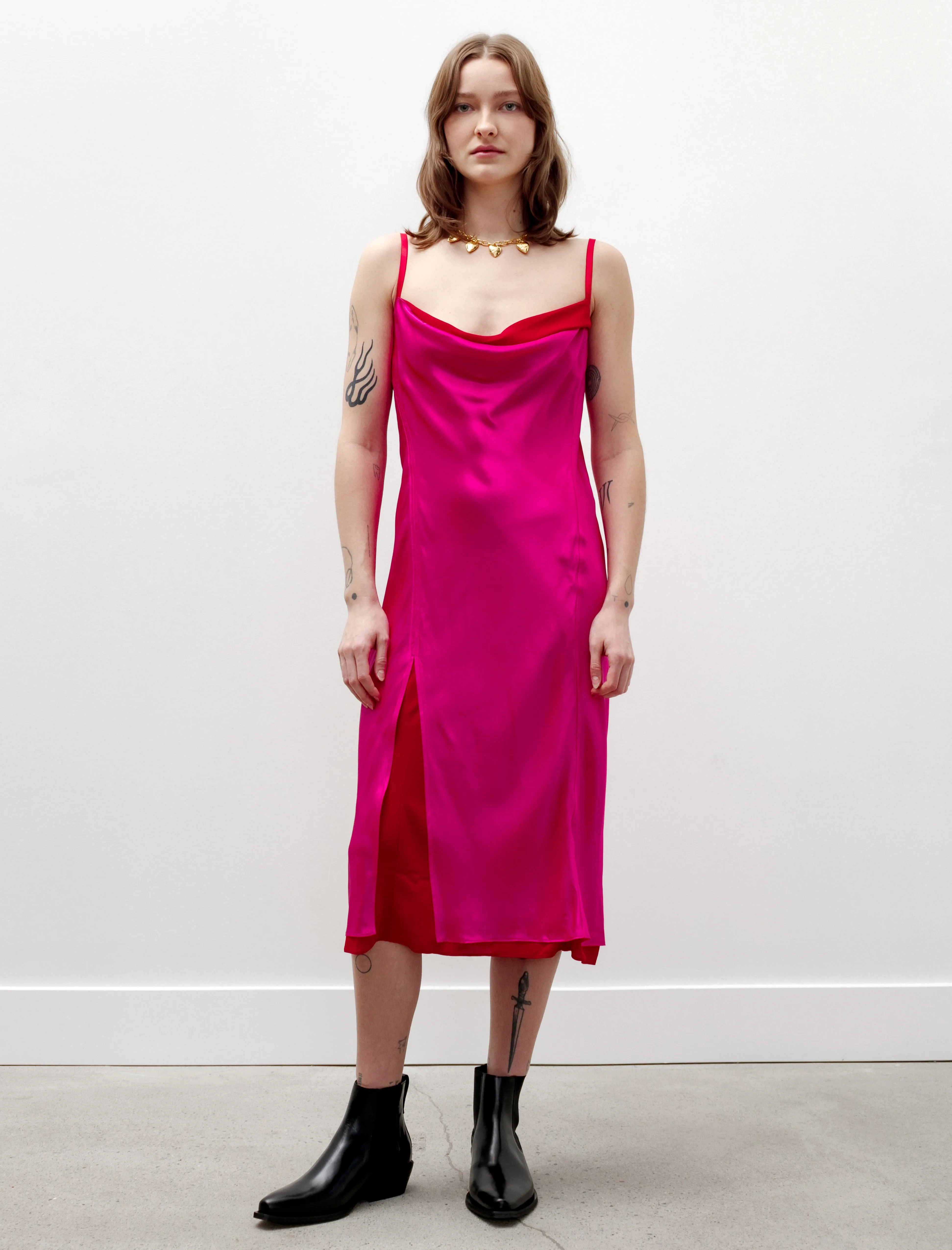 Satin Slip Dress Fuchsia/Red