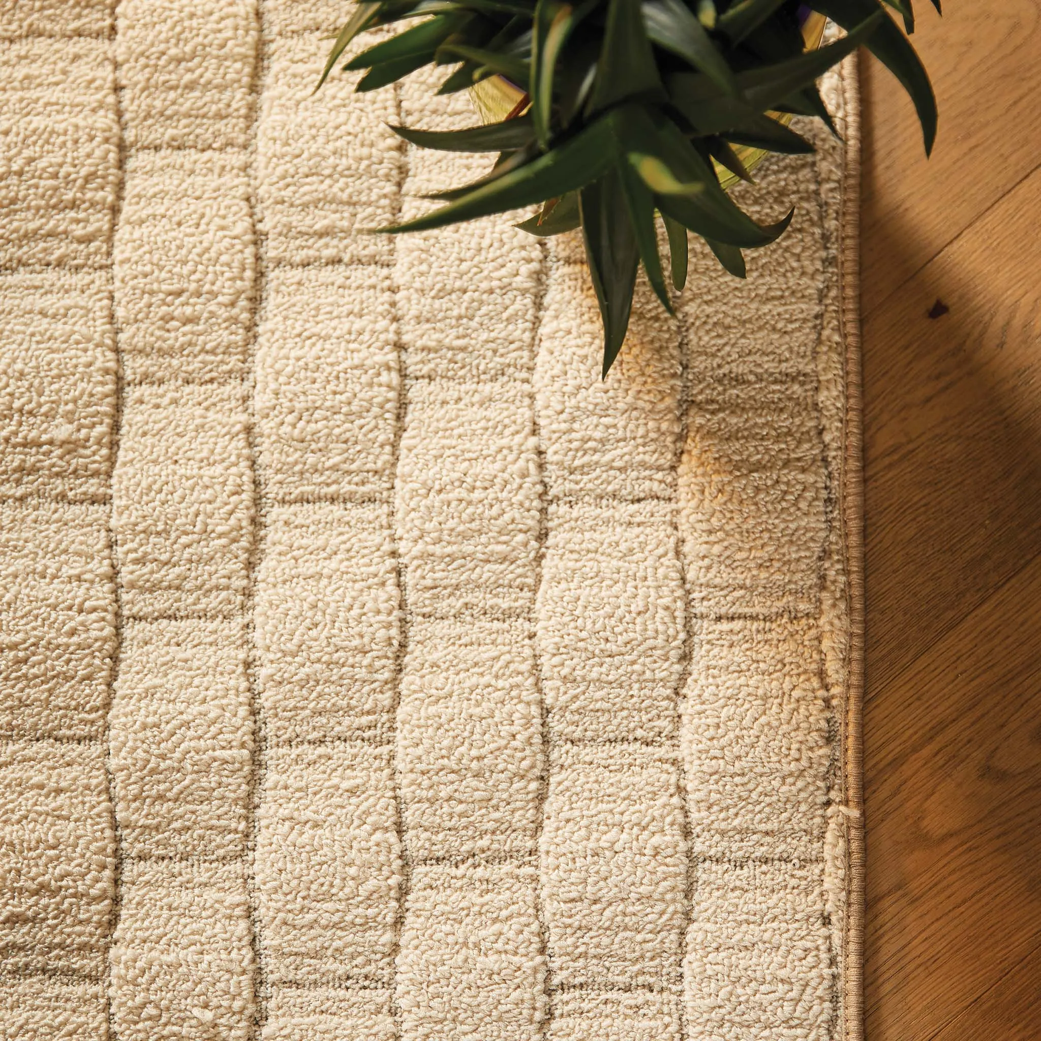 Sculptured Washable Basketweave Rug Ivory