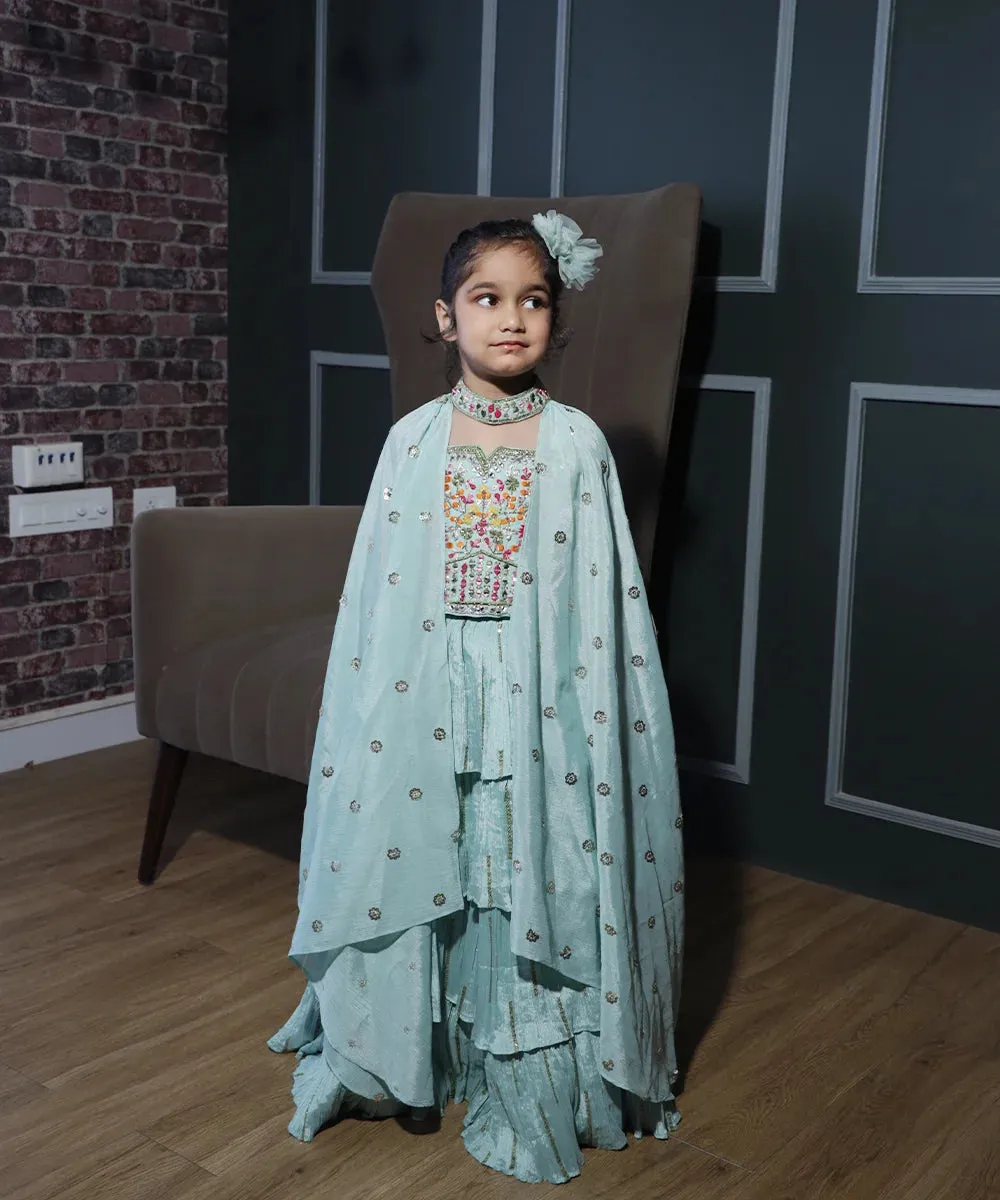 Sea-Green Coloured Stylish Lehenga Choli for Kids