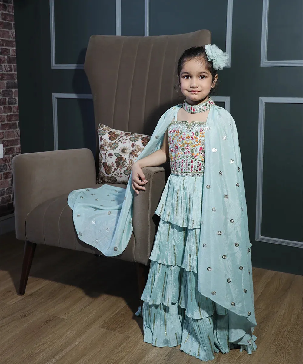Sea-Green Coloured Stylish Lehenga Choli for Kids