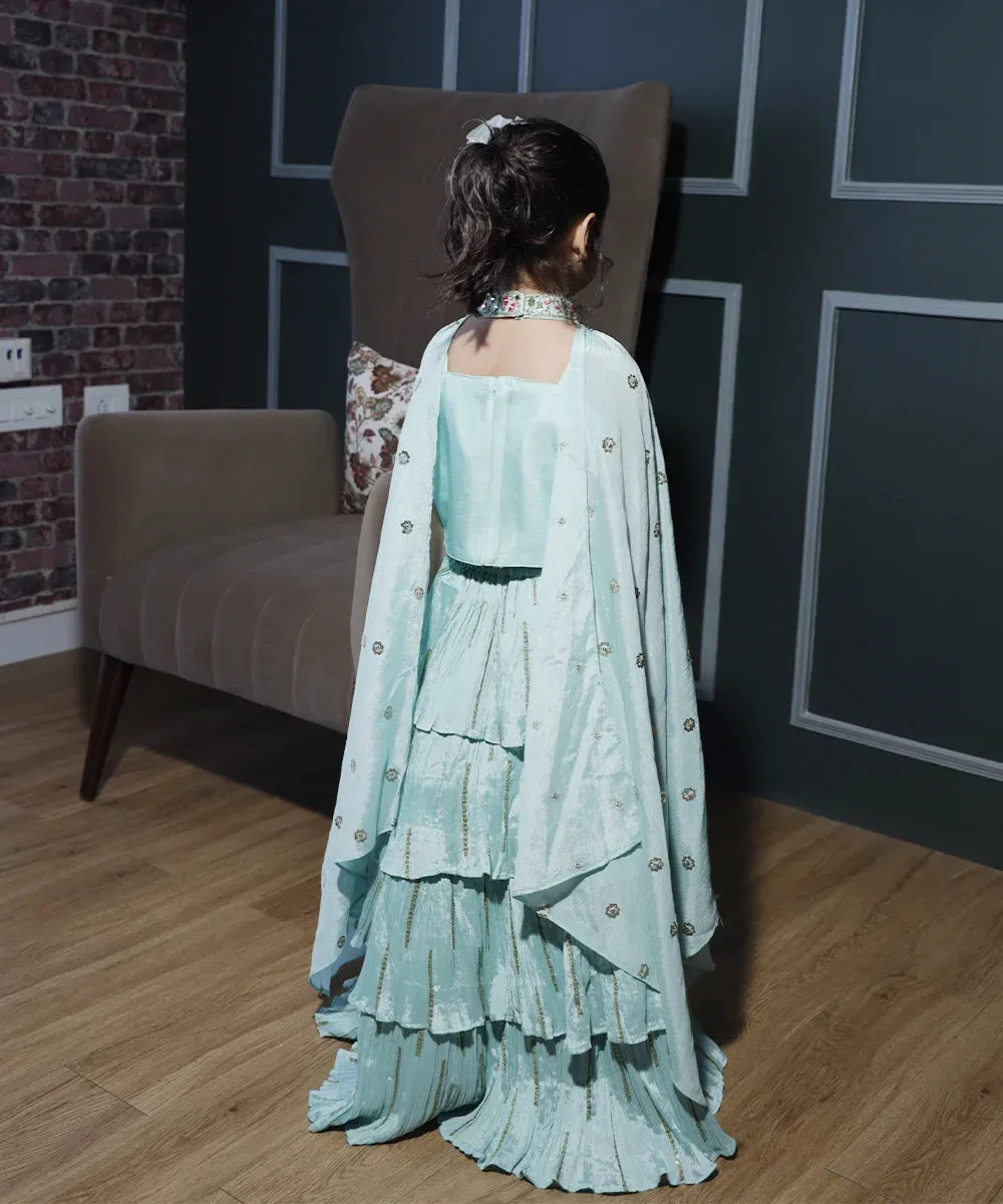 Sea-Green Coloured Stylish Lehenga Choli for Kids