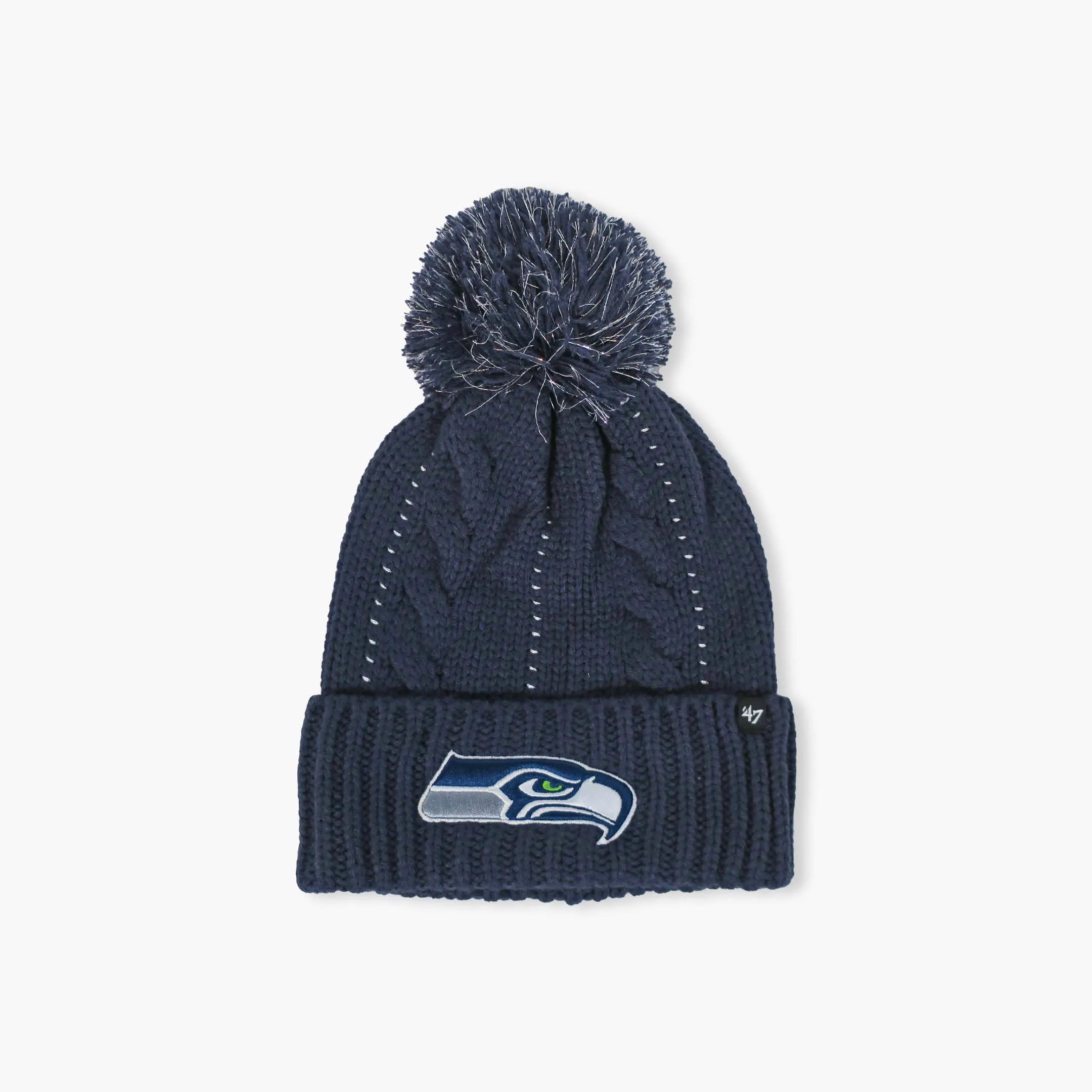 Seattle Seahawks Light Navy Bauble Cuff Pom Beanie