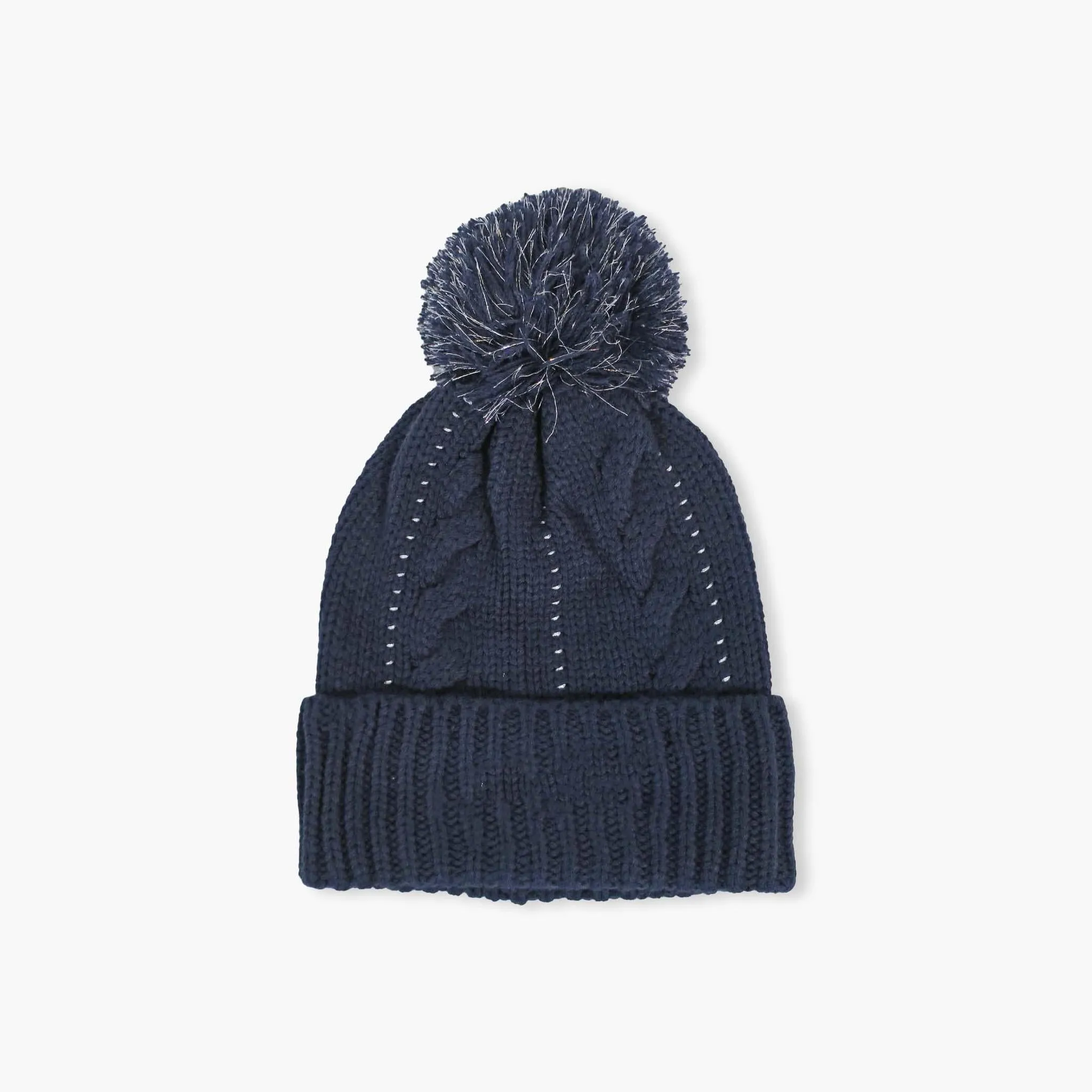 Seattle Seahawks Light Navy Bauble Cuff Pom Beanie