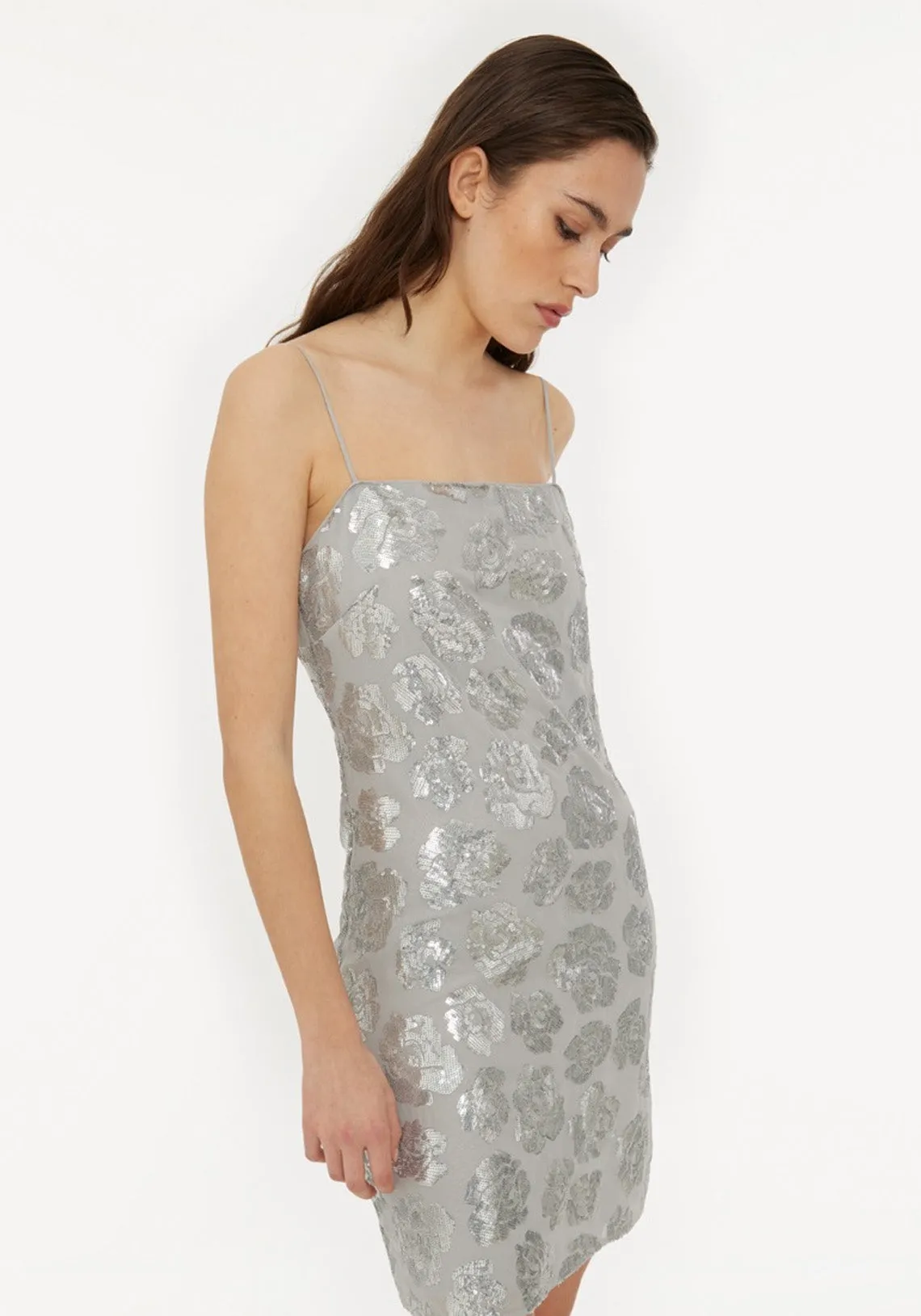 SEQUIN CHIFFON SLIP DRESS ALLOY