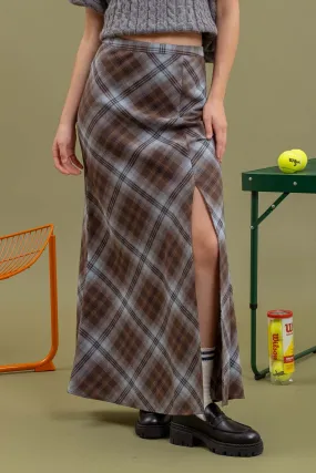 SIDE SLIT TARTAN PLAID MAXI SKIRT