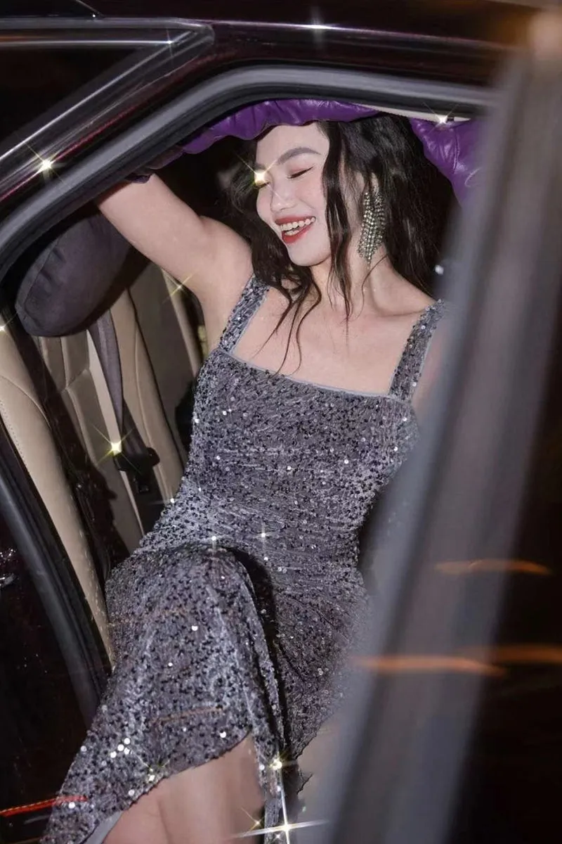 Silver-toned Slip Sequin Dress