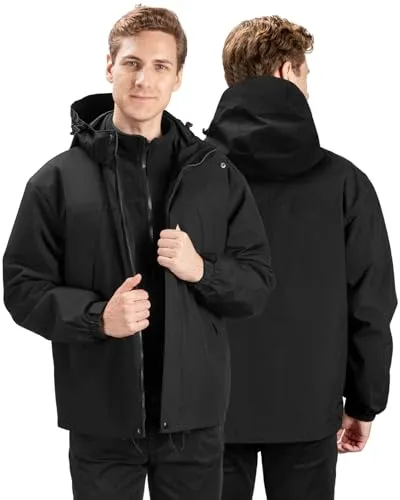 Ski Jackets for Men 3 in 1 Winter Jacket Waterproof Snow Coat with Removable Hood for Outdoor Hunting Skiing