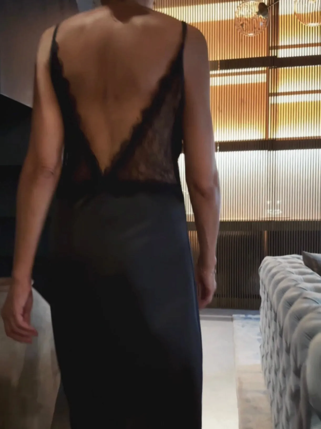 SLIP IN DRESS WITH LACE - BLACK