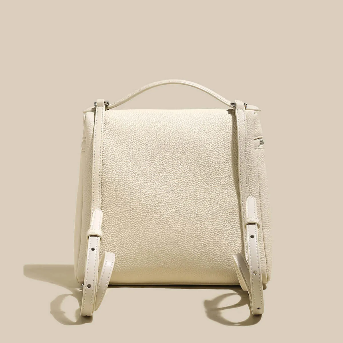 Solid Leather Backpack with Double Zippers
