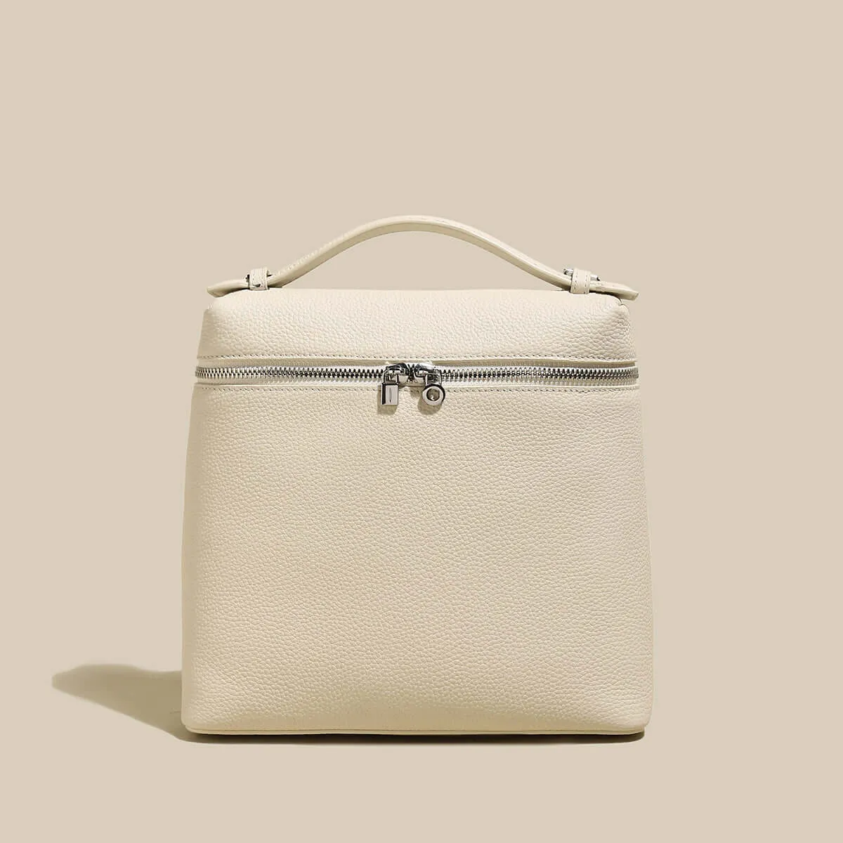 Solid Leather Backpack with Double Zippers