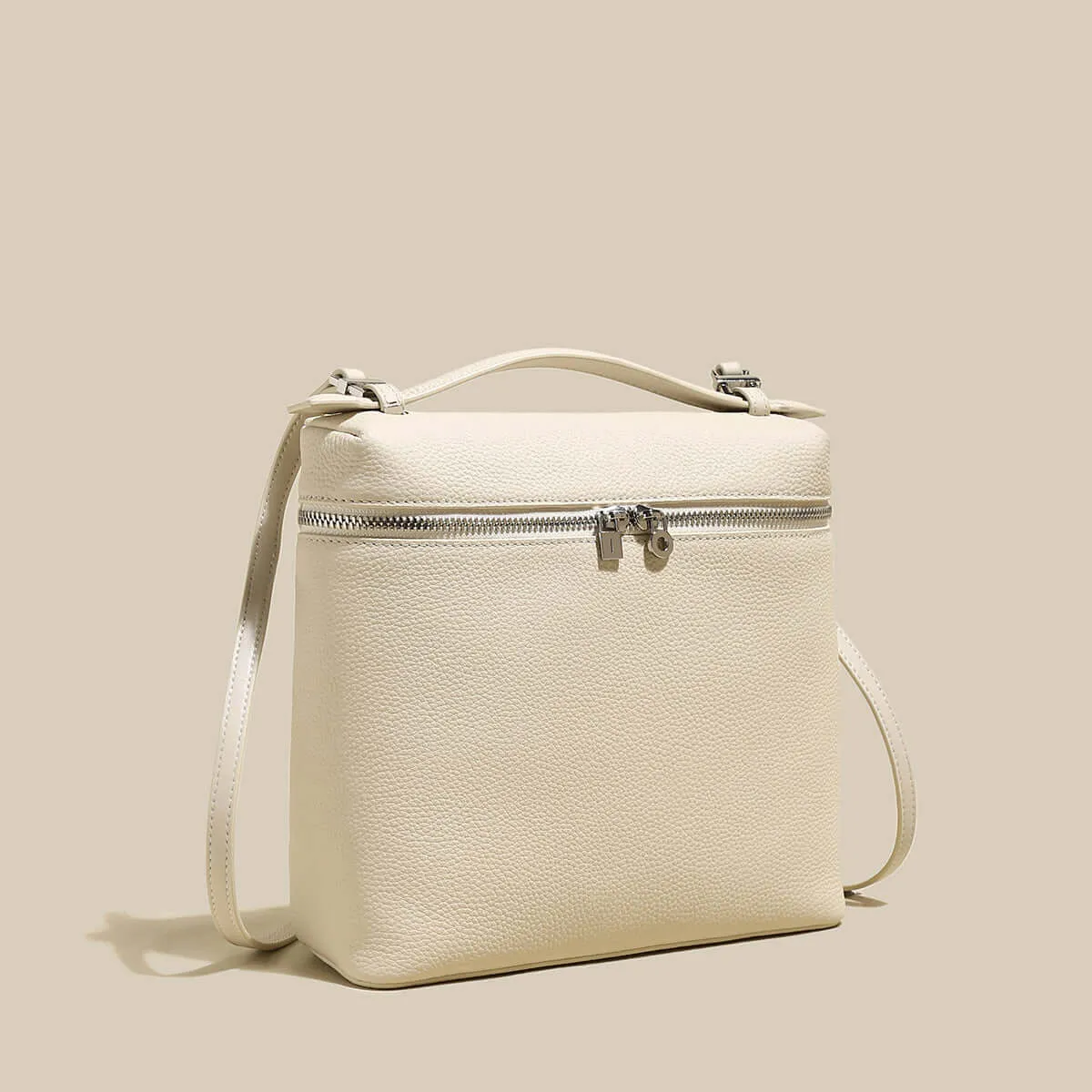 Solid Leather Backpack with Double Zippers