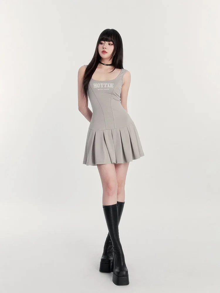 Square Neck Pleated Tennis Dress