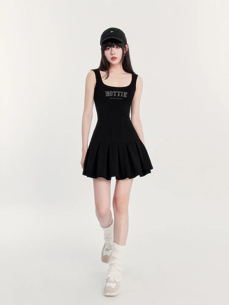 Square Neck Pleated Tennis Dress