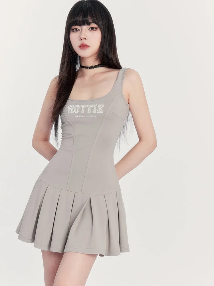 Square Neck Pleated Tennis Dress