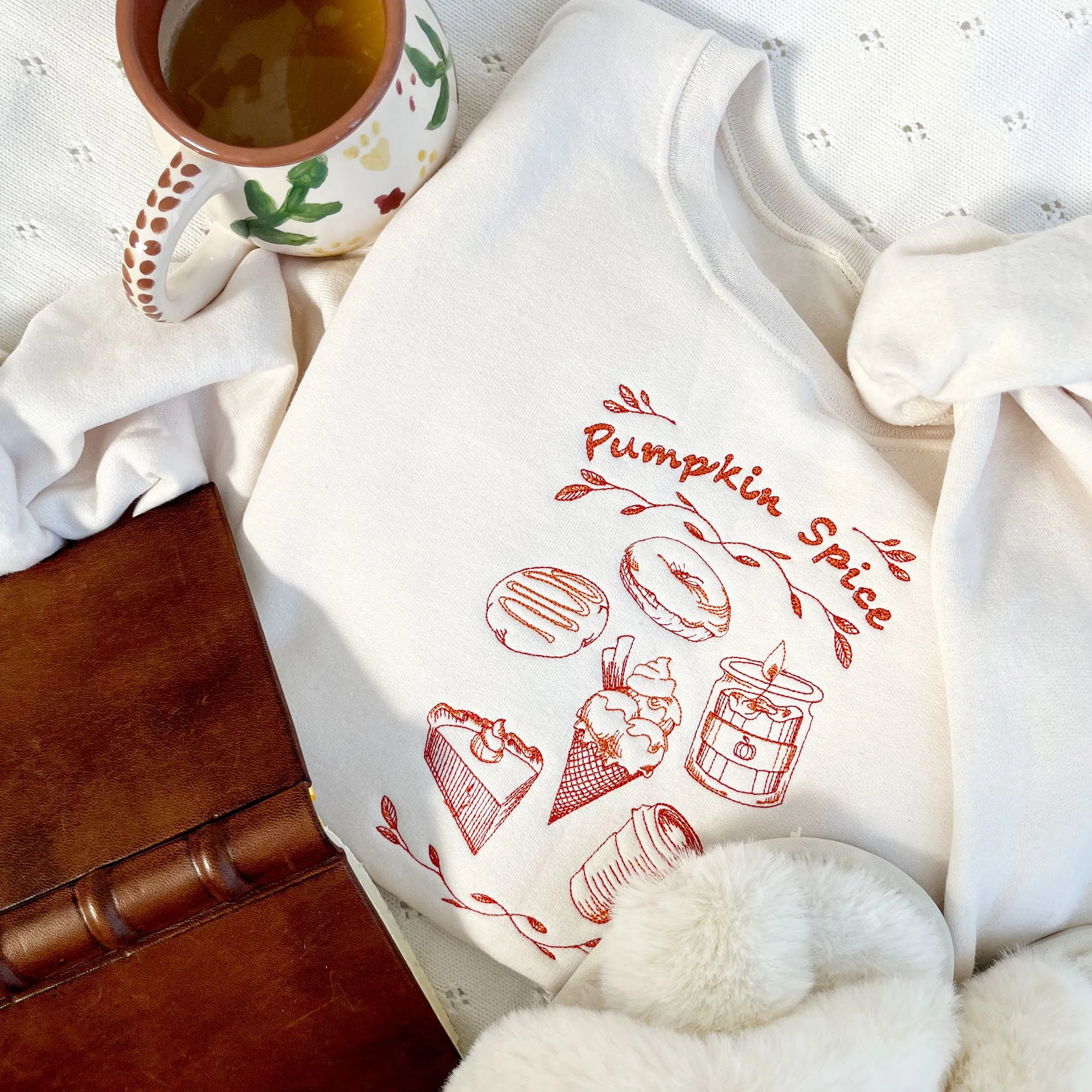 Stitched Pumpkin Spice Embroidered Crewneck Sweatshirt