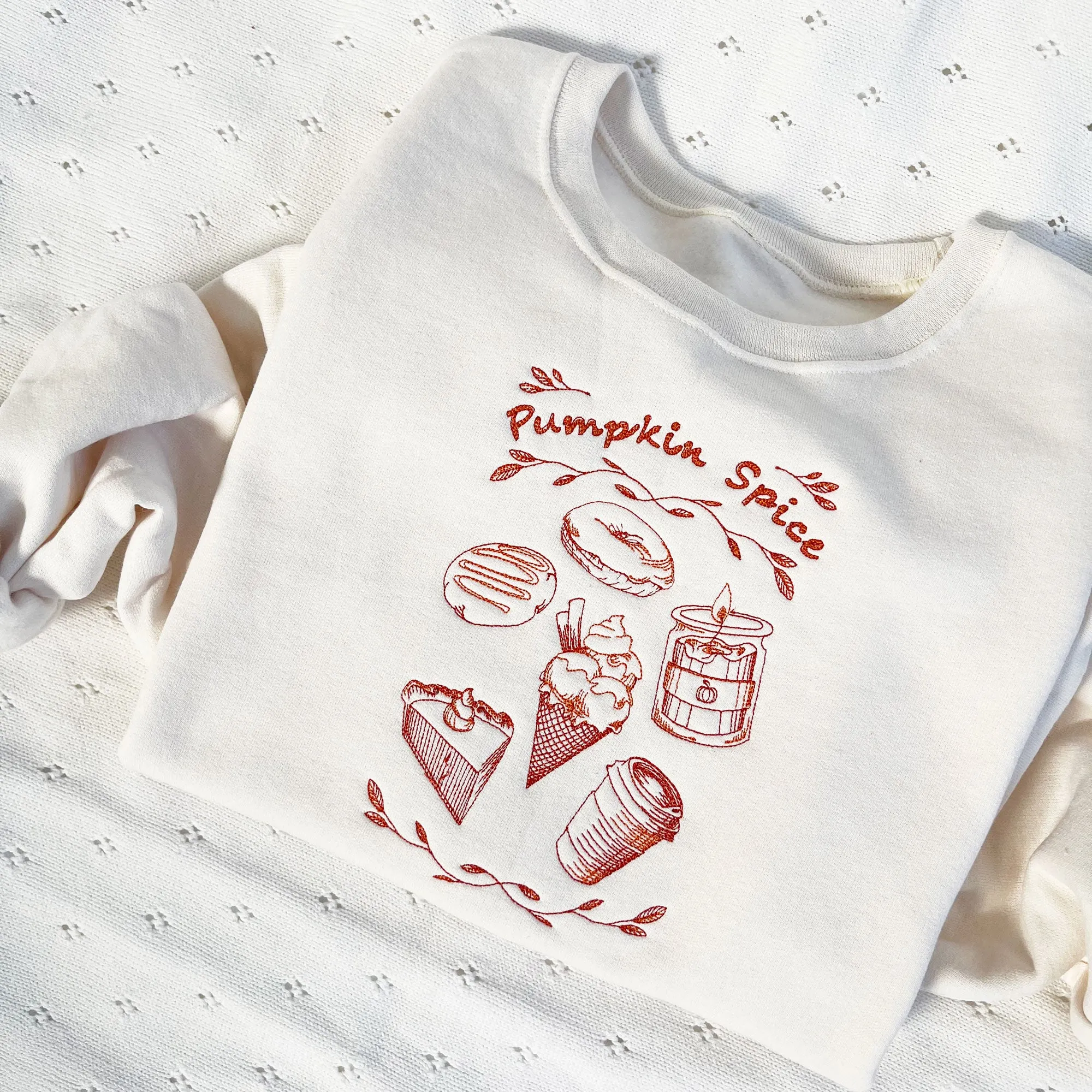 Stitched Pumpkin Spice Embroidered Crewneck Sweatshirt