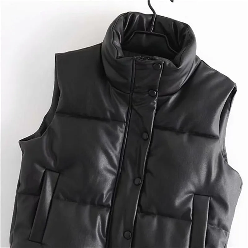 Streetwear Women Puffy Vest Winter Thick Parkas Jacket Black