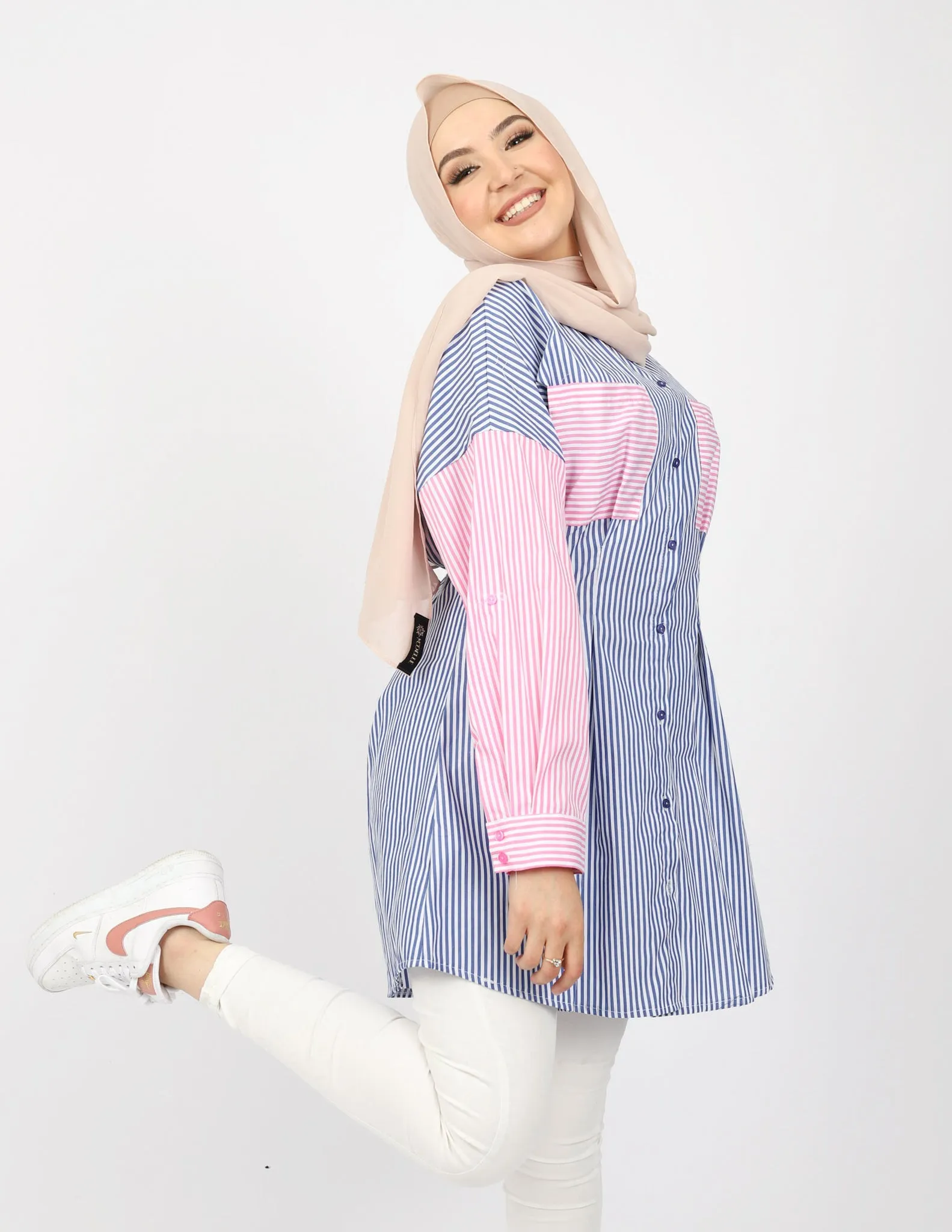 Stripe Colour Block Long Shirt