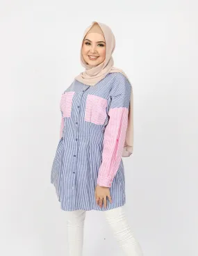 Stripe Colour Block Long Shirt