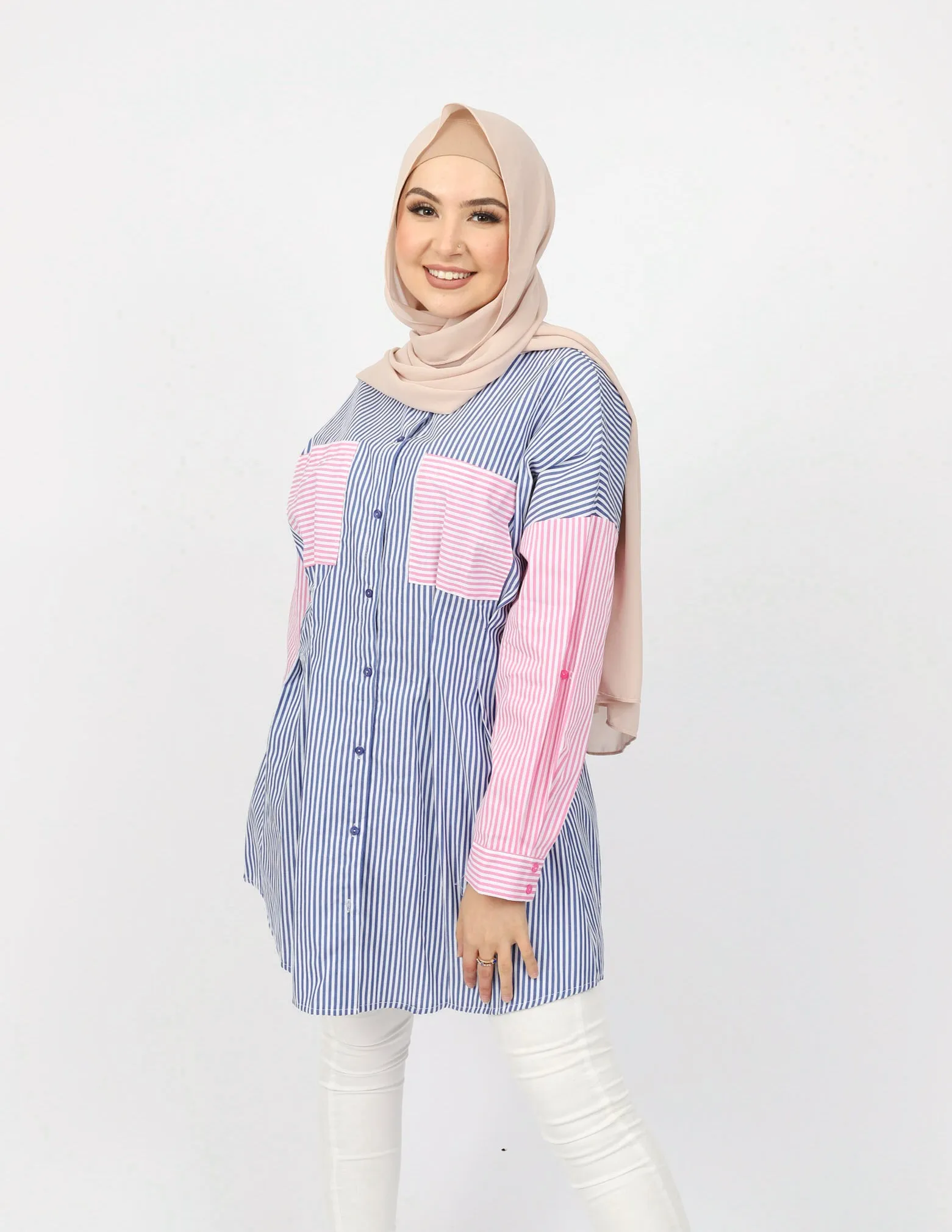 Stripe Colour Block Long Shirt