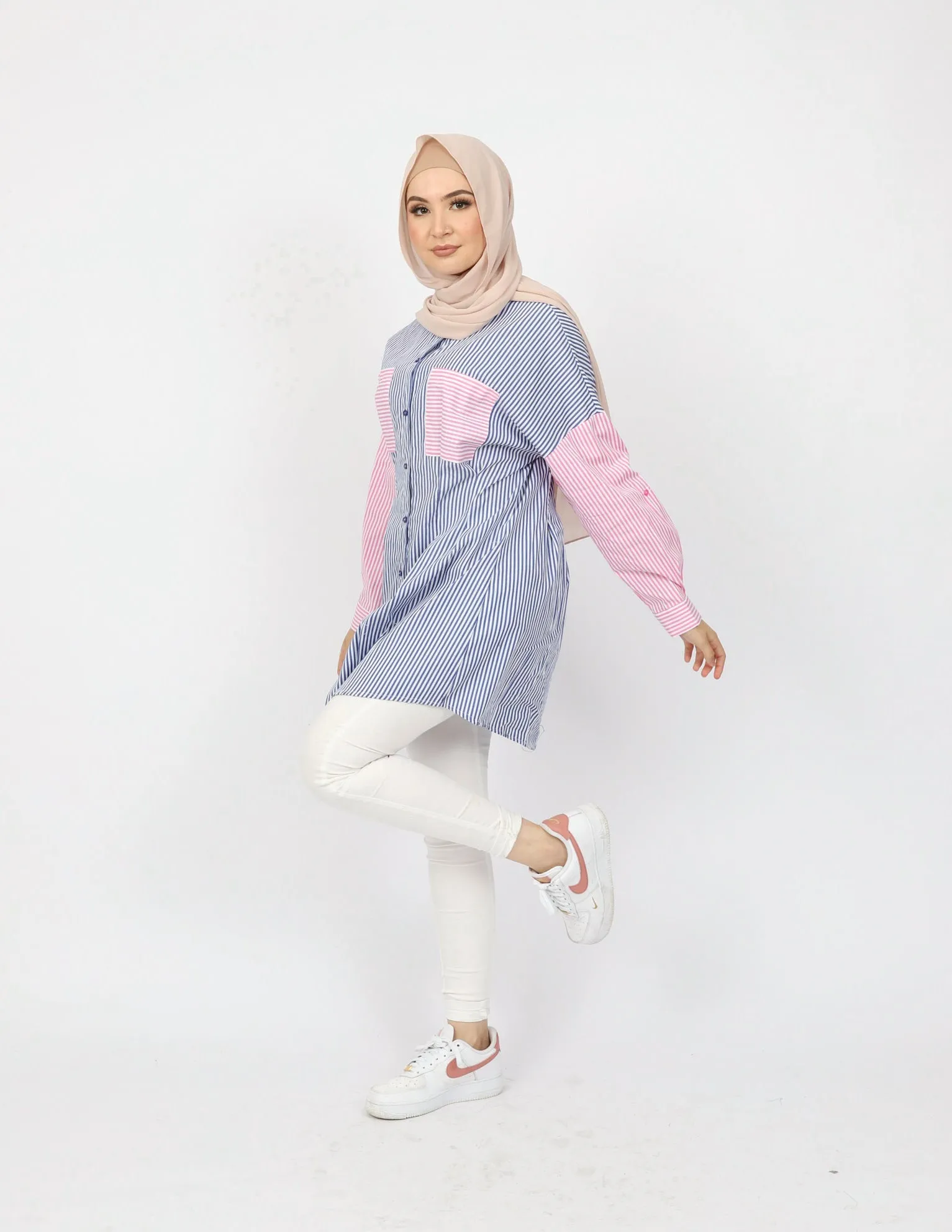 Stripe Colour Block Long Shirt
