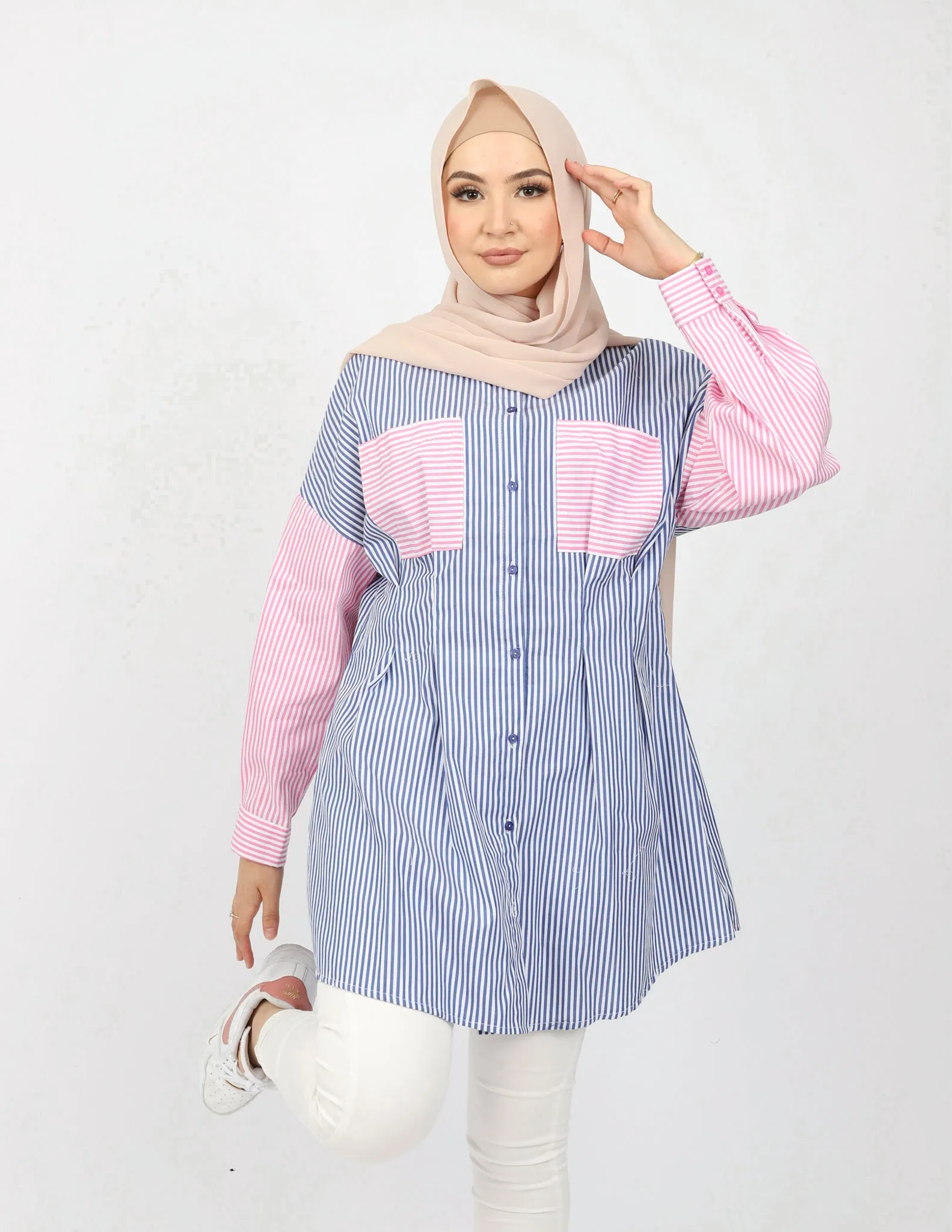 Stripe Colour Block Long Shirt