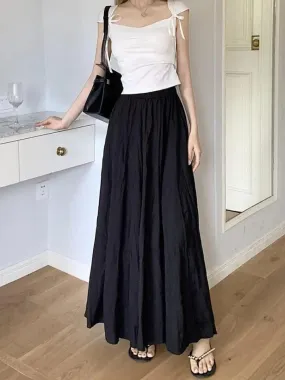 Summer Maxi Skirt Womens Casual Elastic High Waist Pleated A-line Skirts Streetwear Elegant Classic Skirt Female Clothing 3XL S4566503