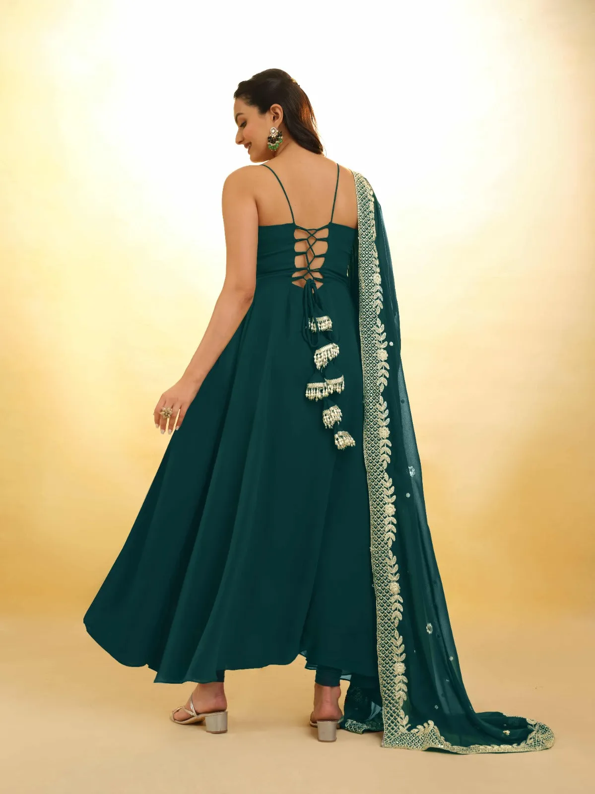 Teal Color Stylish Turquoise Georgette Dress with Embroidery – Ready to Wear
