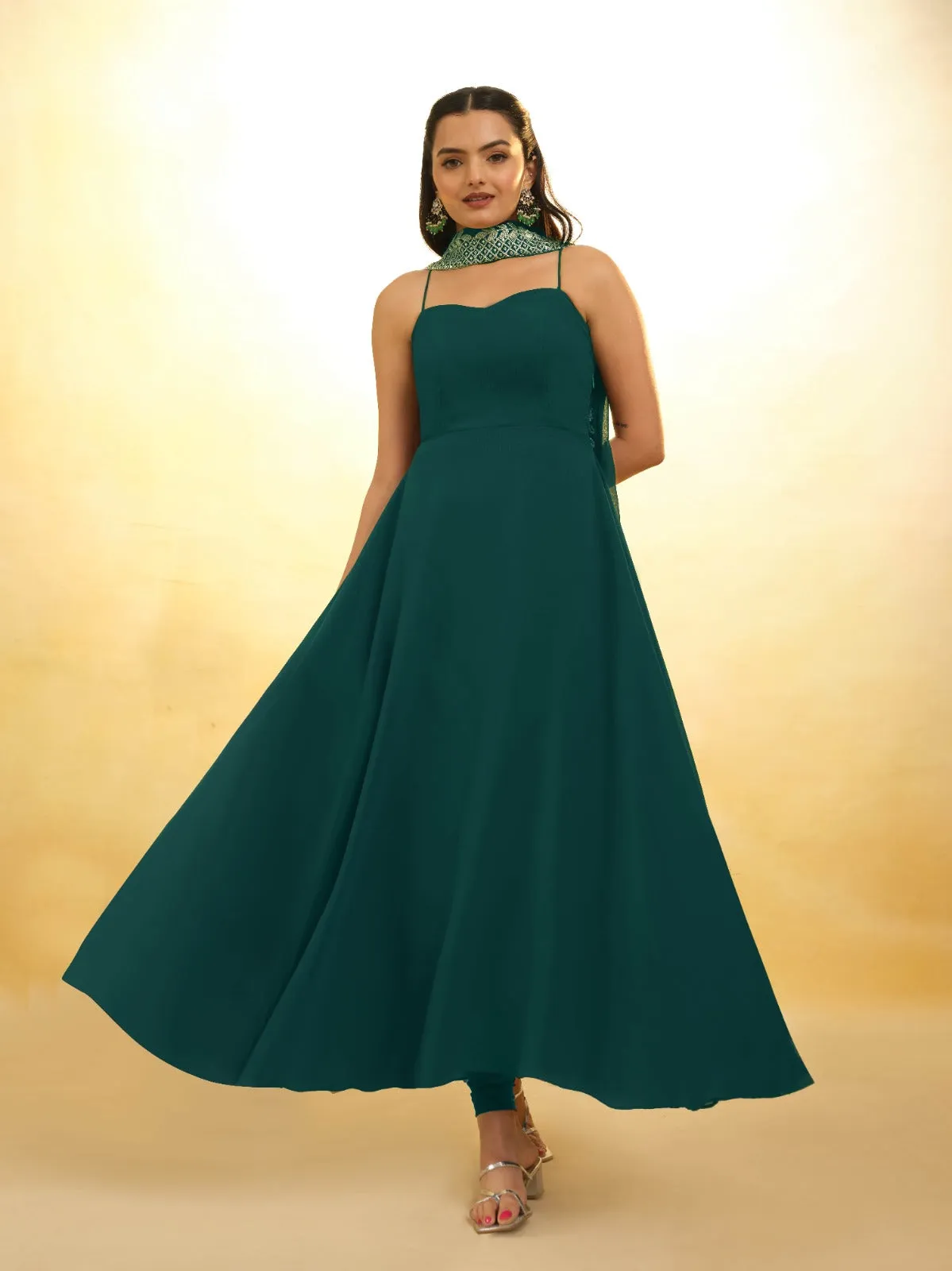Teal Color Stylish Turquoise Georgette Dress with Embroidery – Ready to Wear
