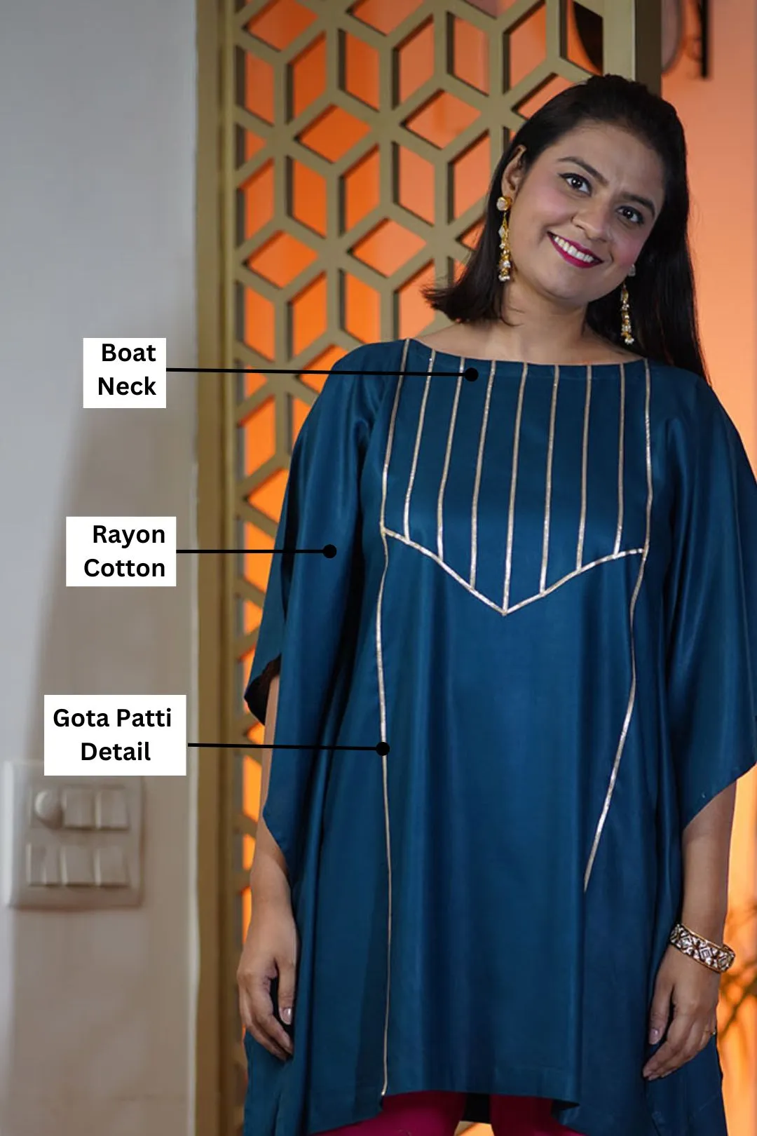Teal Festive Kaftan Kurta - Chaitanya