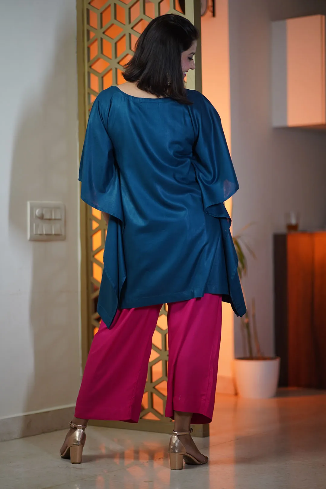 Teal Festive Kaftan Kurta - Chaitanya