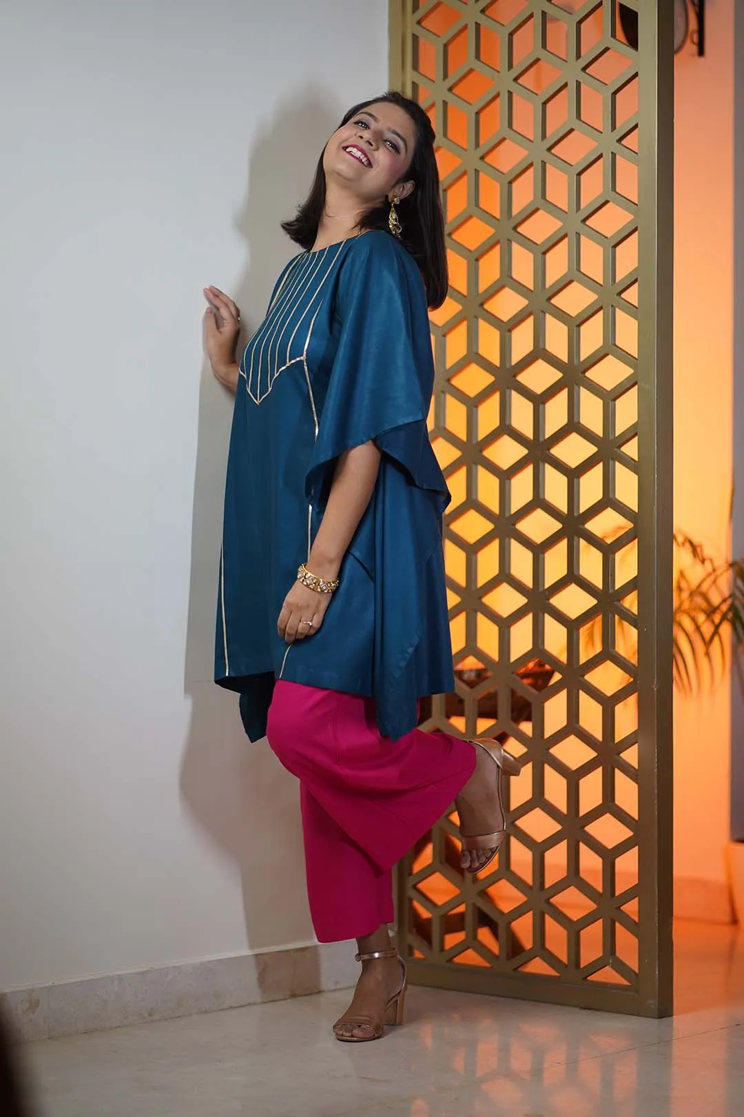 Teal Festive Kaftan Kurta - Chaitanya