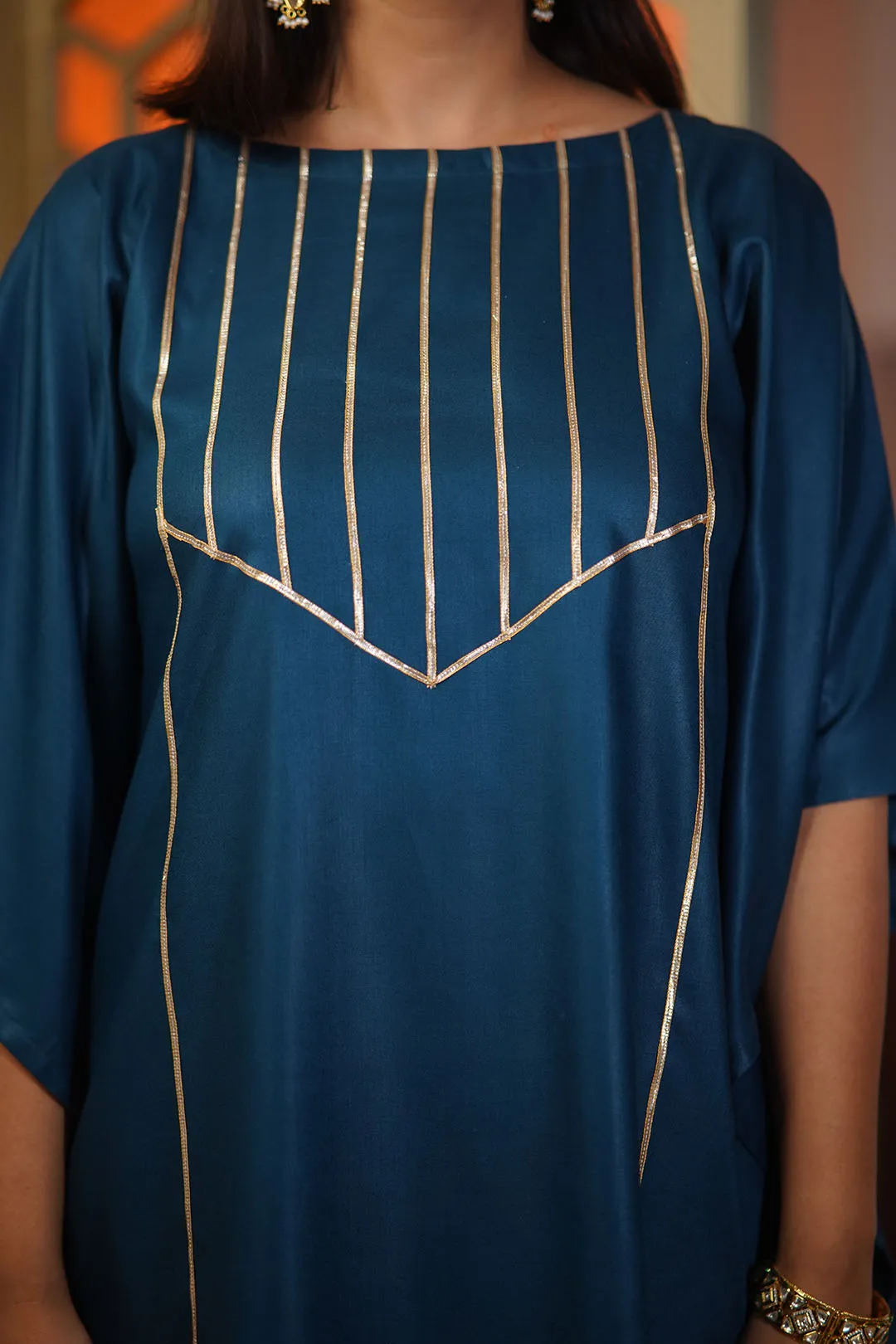 Teal Festive Kaftan Kurta - Chaitanya