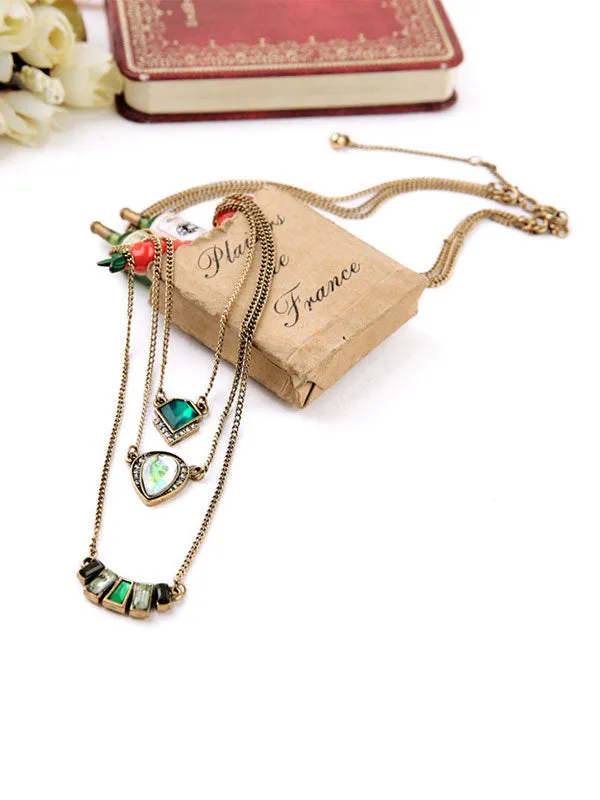 Three-layer Green Necklace