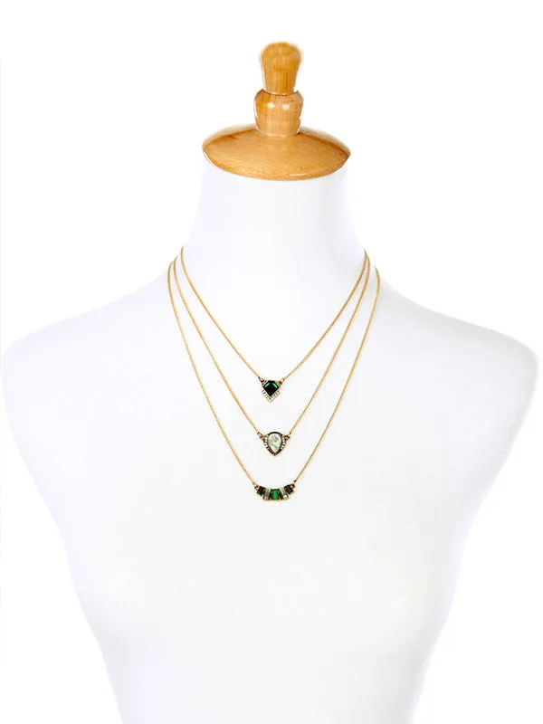 Three-layer Green Necklace