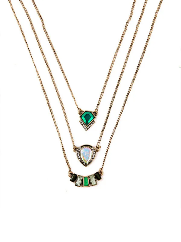 Three-layer Green Necklace