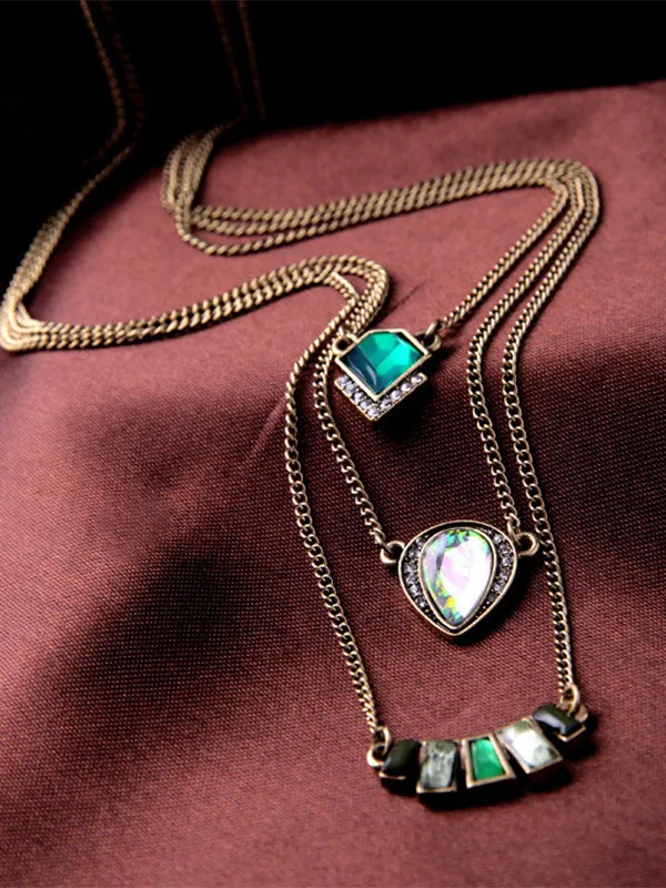 Three-layer Green Necklace