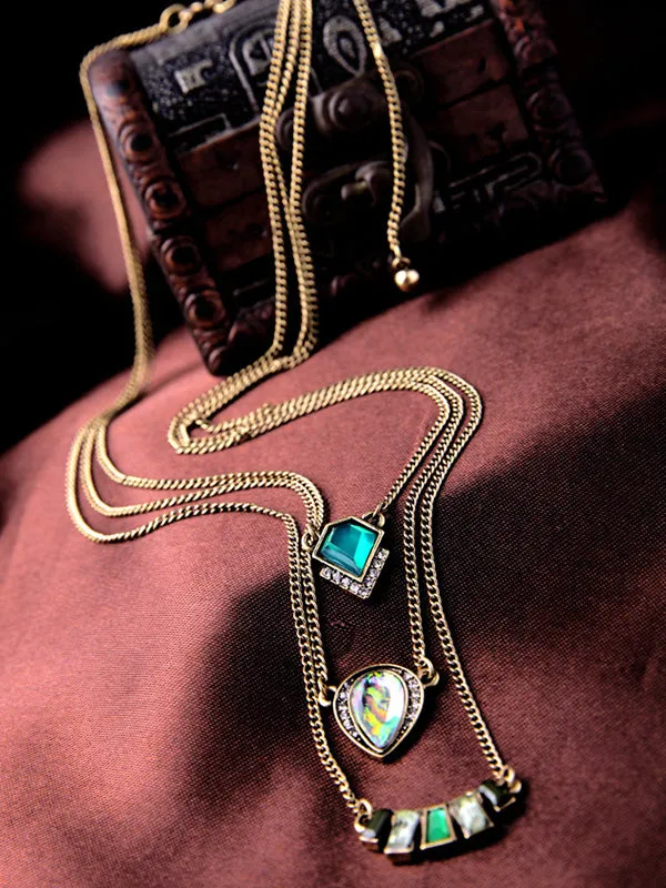 Three-layer Green Necklace