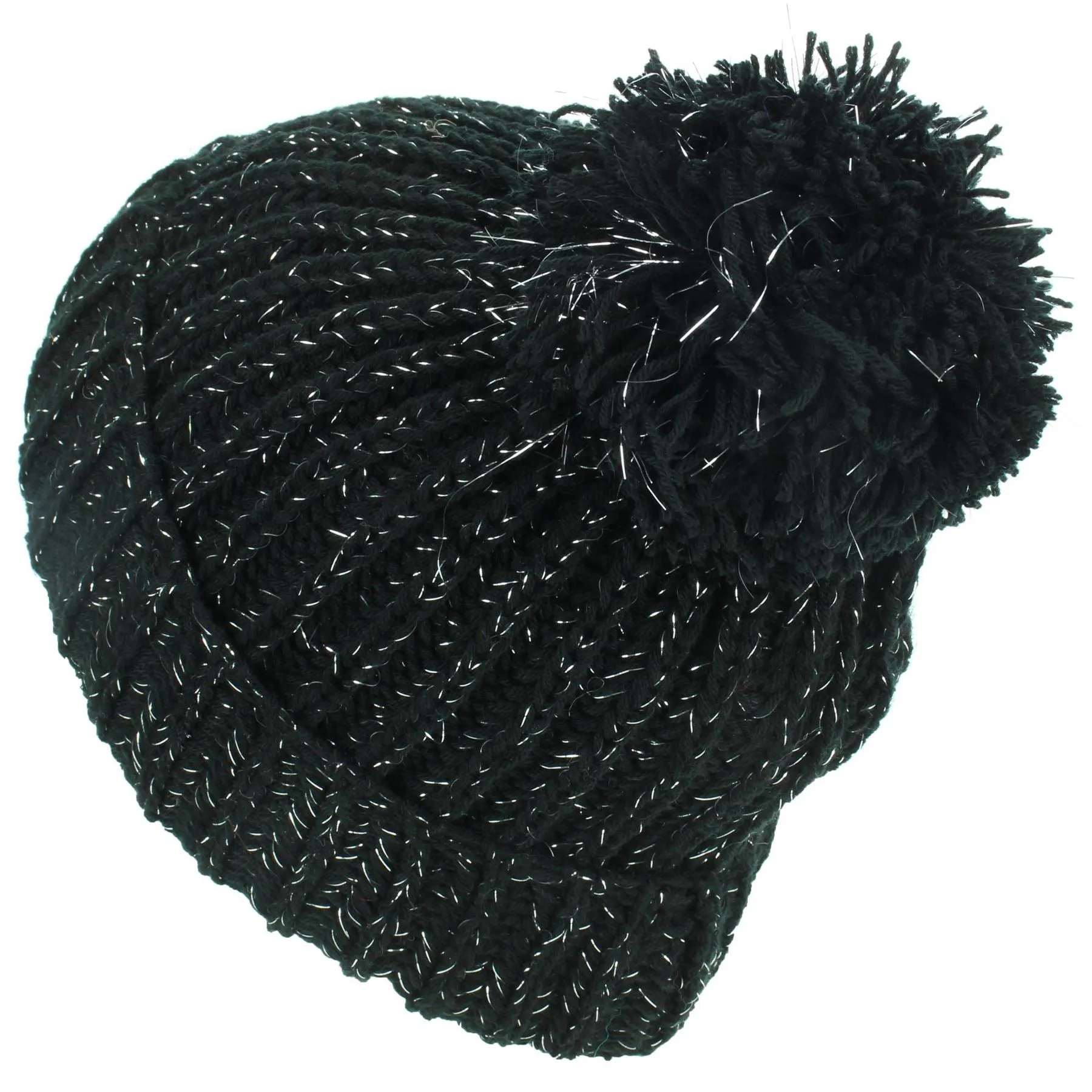 Tinsel Bobble Beanie Hat - Black