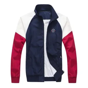 Tom essential Mixed Texture Zip Down Jacket-Navy Blue