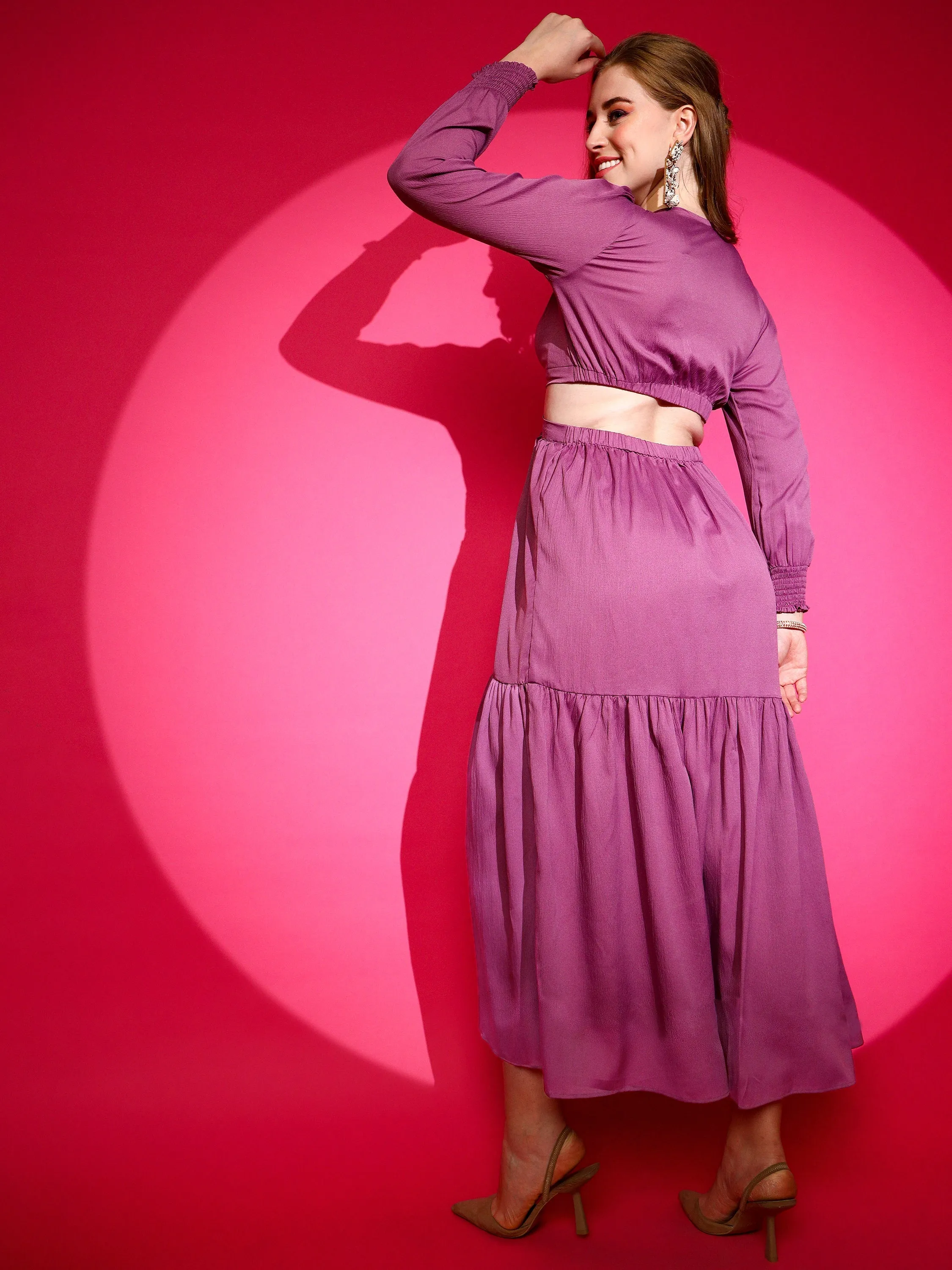 Trendset Solid V-Neck Maxi Waist Cut Out Dress
