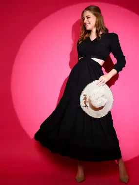 Trendset Solid V-Neck Maxi Waist Cut Out Dress
