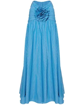 Tropical Blue Gathered Waist Maxi Skirt