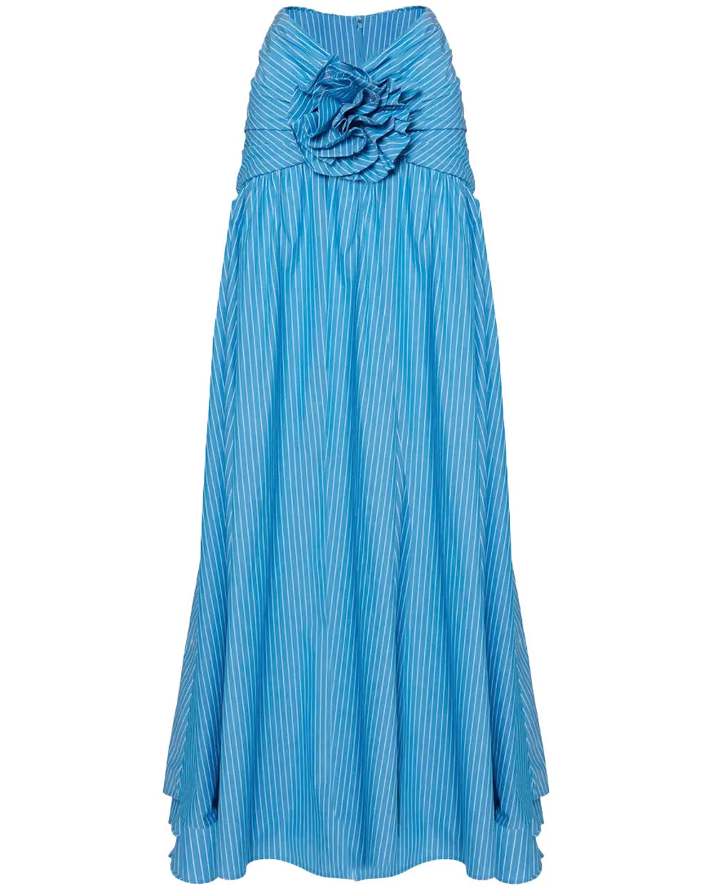 Tropical Blue Gathered Waist Maxi Skirt