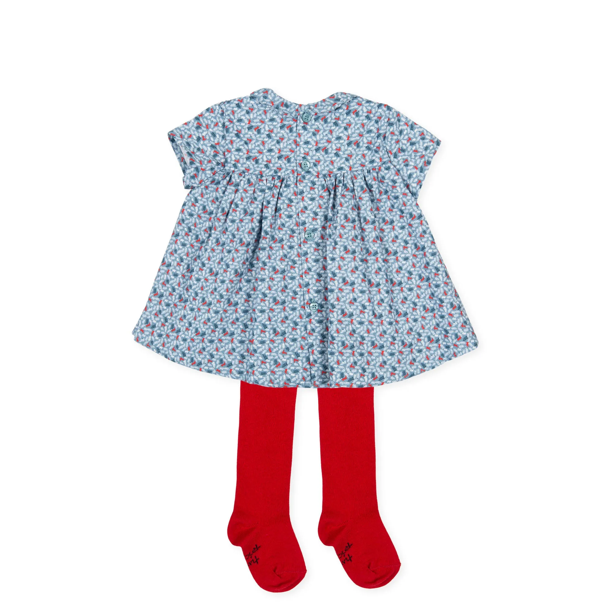 Tutto Piccolo Vestido Viyella Con Leotardos Short Sleeve Dress With Tights - Atlantic Blue