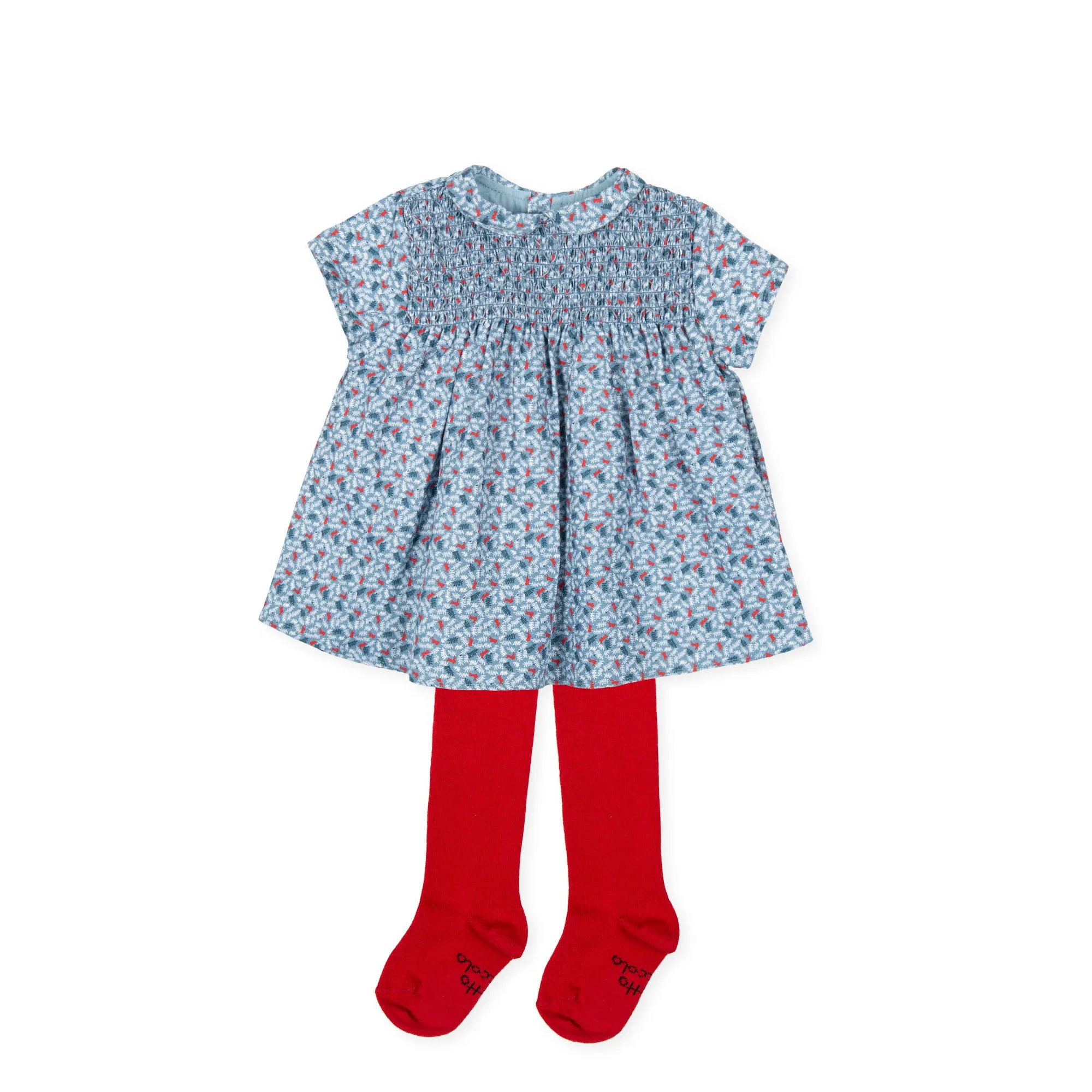 Tutto Piccolo Vestido Viyella Con Leotardos Short Sleeve Dress With Tights - Atlantic Blue
