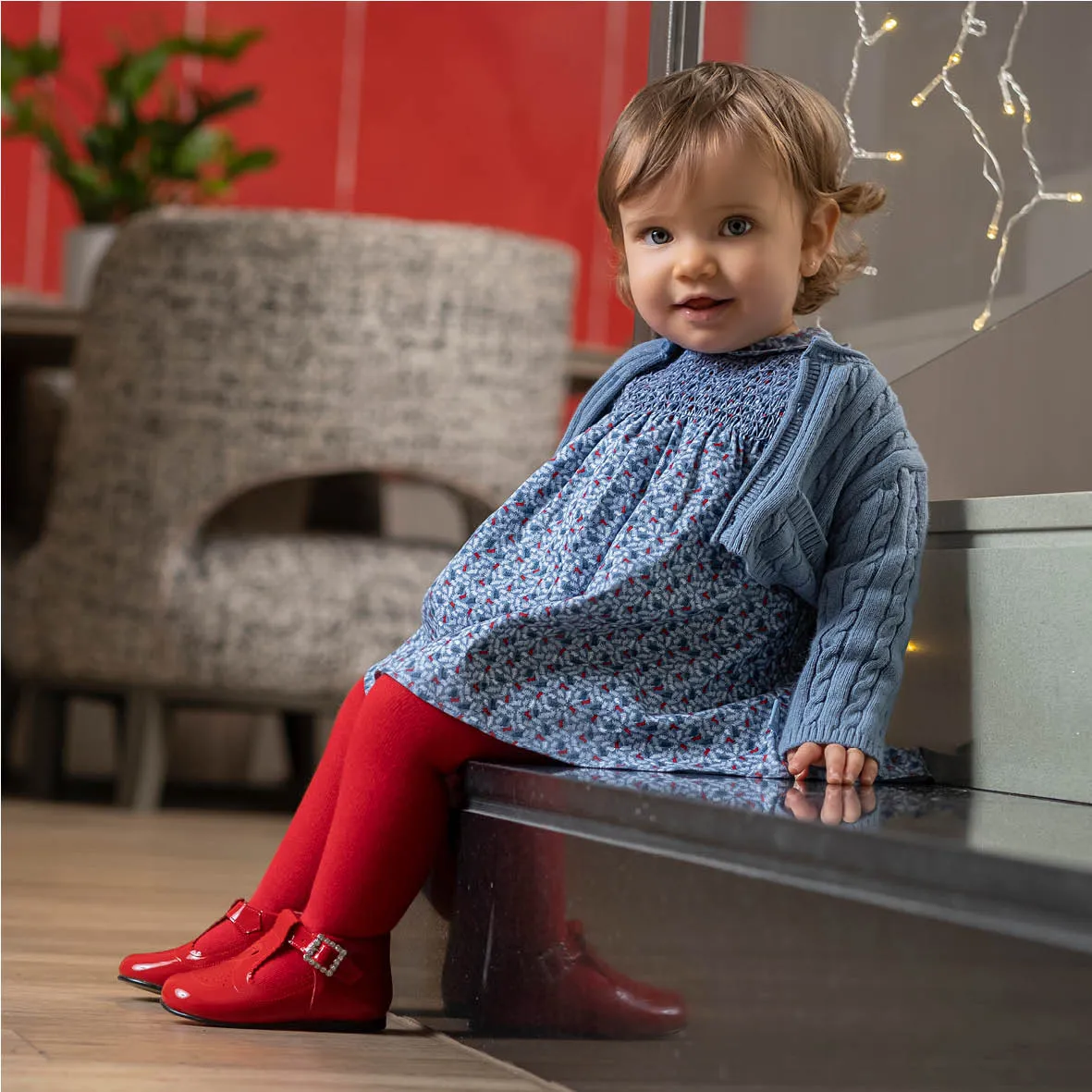 Tutto Piccolo Vestido Viyella Con Leotardos Short Sleeve Dress With Tights - Atlantic Blue