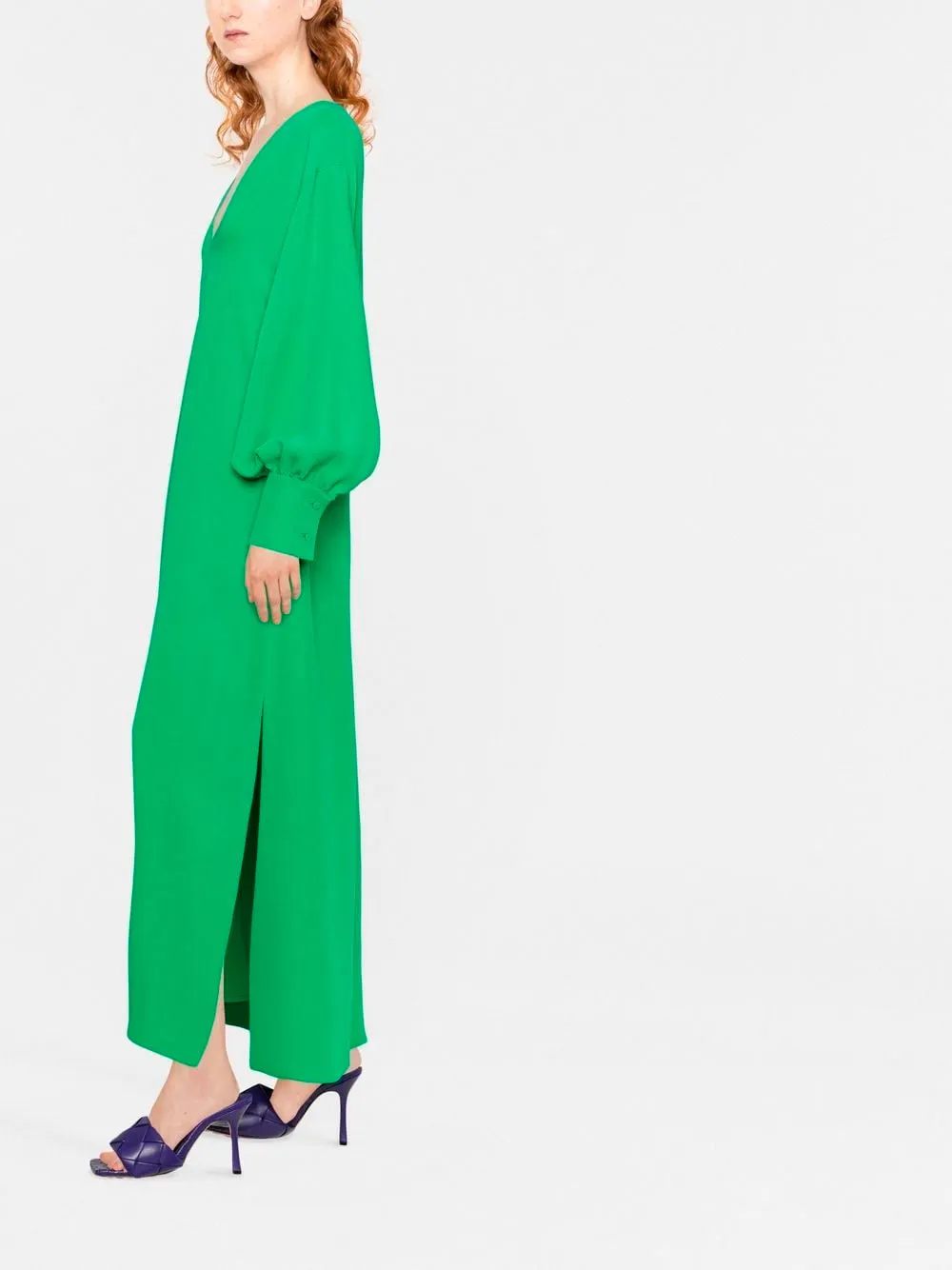 V-neck long-length dress