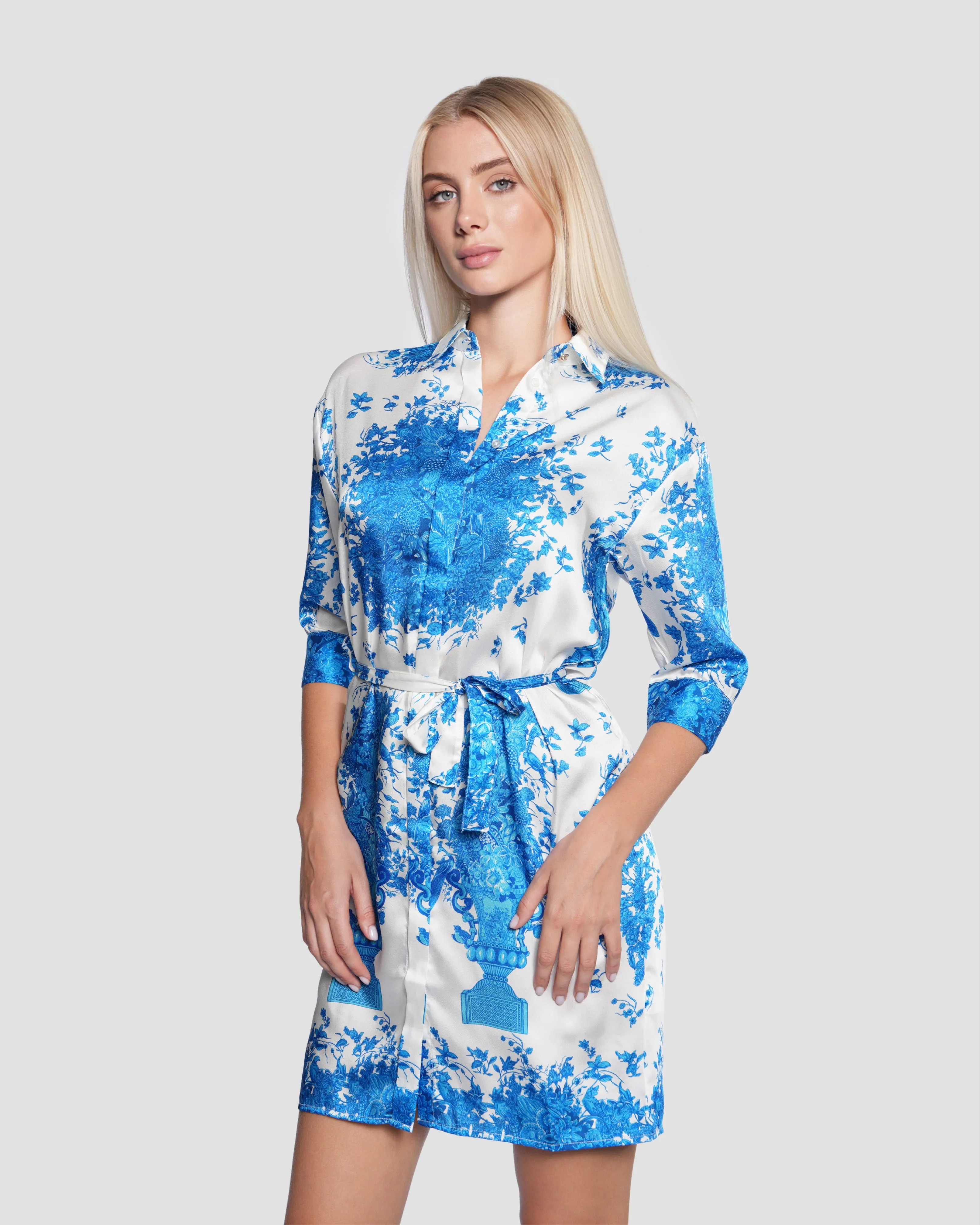 Vintage Floral Print Shirt Dress